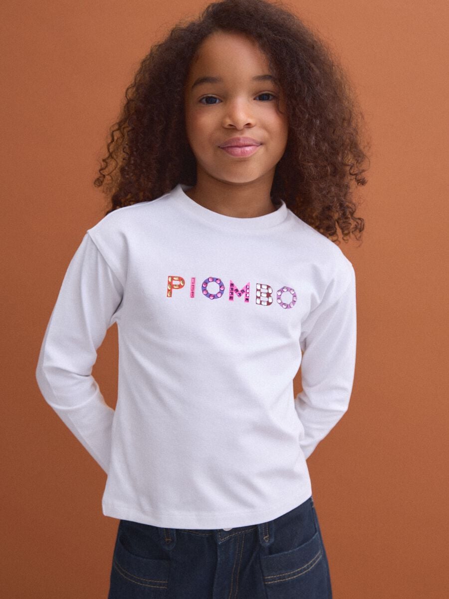 White stretch cotton T-shirt with front lettering_0