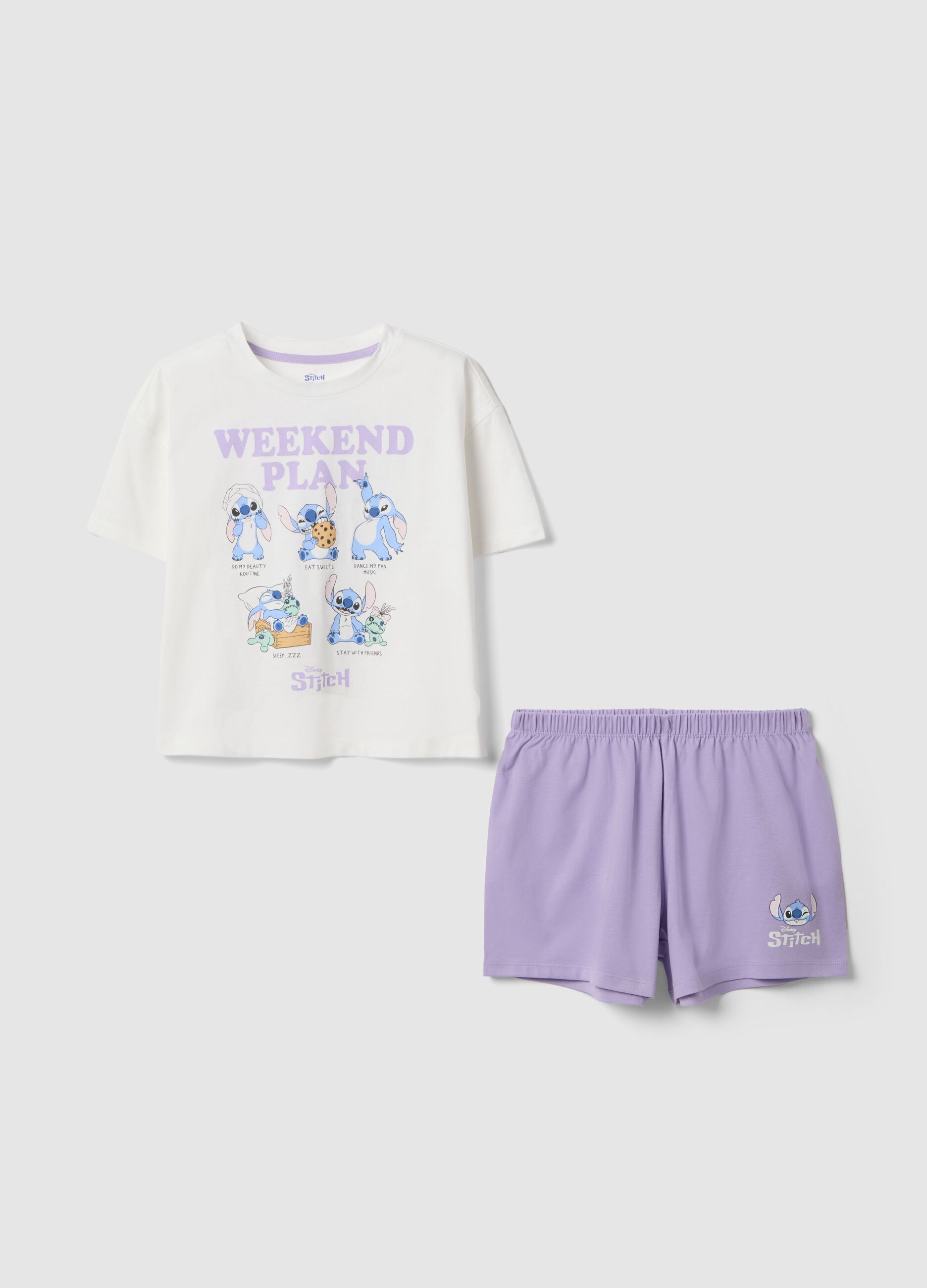 Girls' multicolour short pyjamas in pure cotton with Stitch