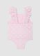 Pink ruffle swimsuit in stretchy fabric_1