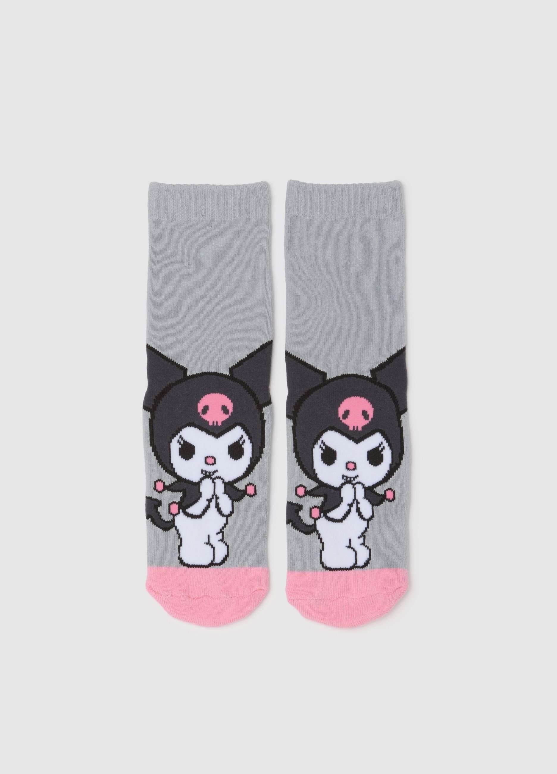 Grey Non-slip Socks with Kuromi