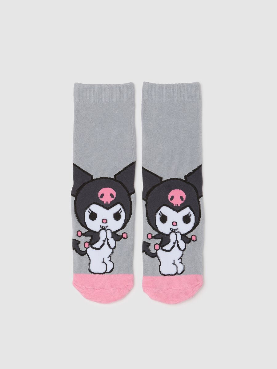 Calze antiscivolo da bambina in cotone grigi con Kuromi_0