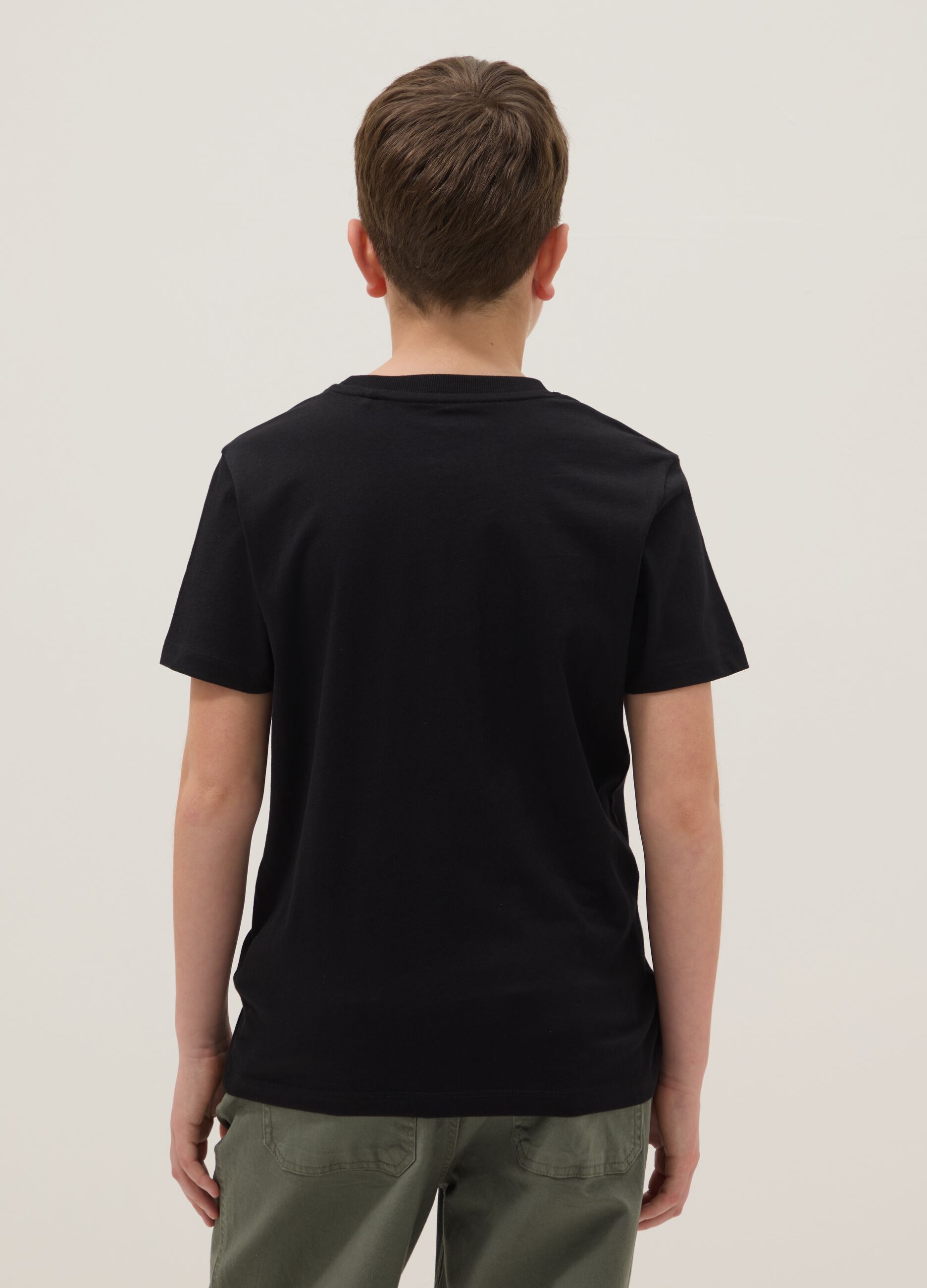 Boys' black pure cotton T-shirt regular fit with print