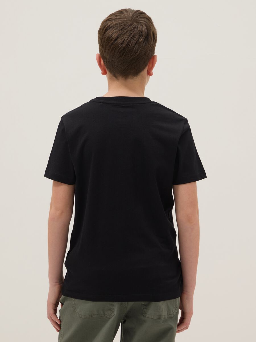 Boys' black pure cotton T-shirt regular fit with print_2