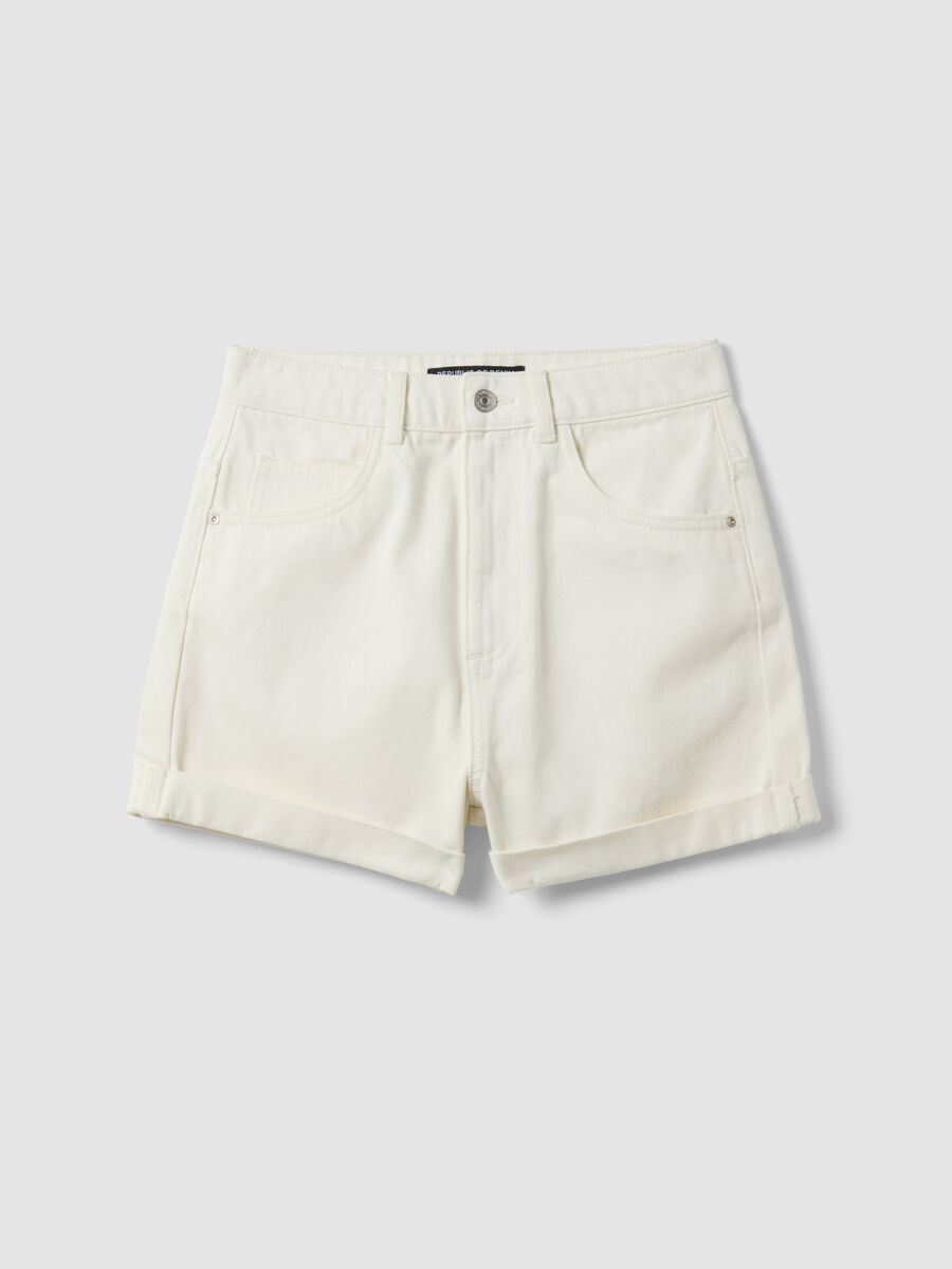 White pure cotton denim shorts_0