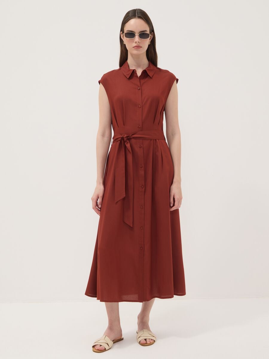 Red midi dress in pure viscose with tie belt, regular fit_1