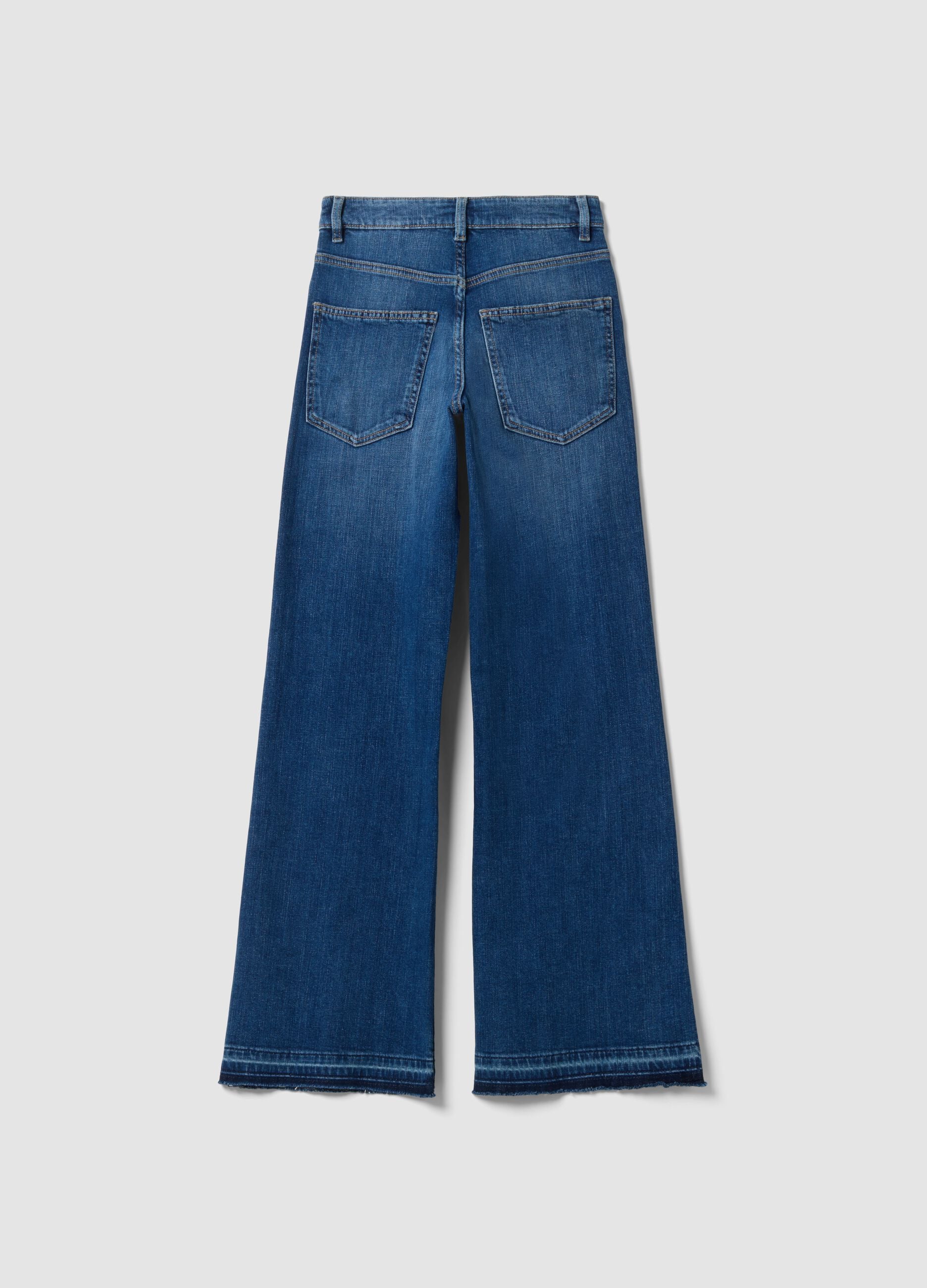 Jeans blu in cotone elasticizzato wide leg