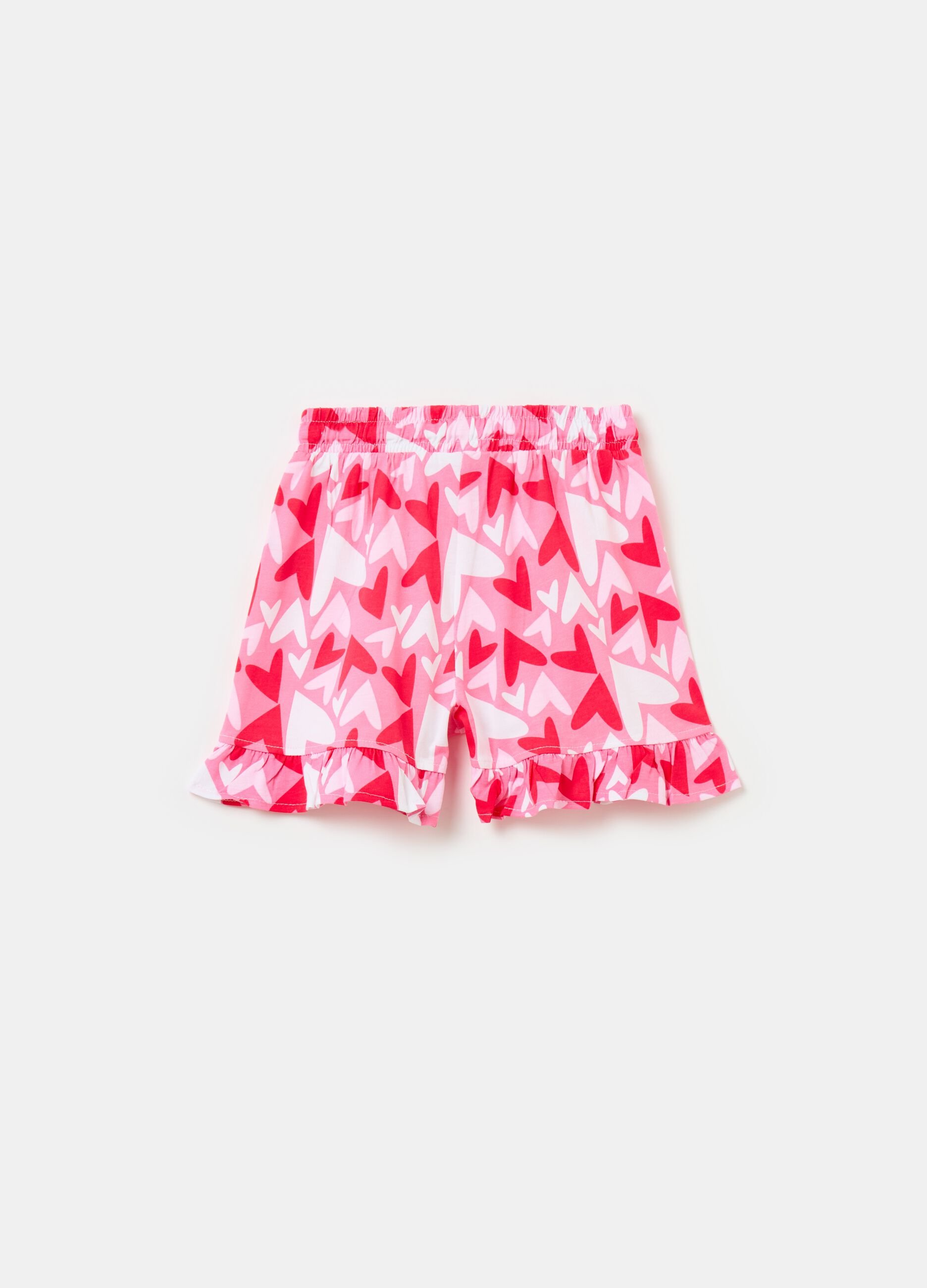Cotton shorts with frills and drawstring