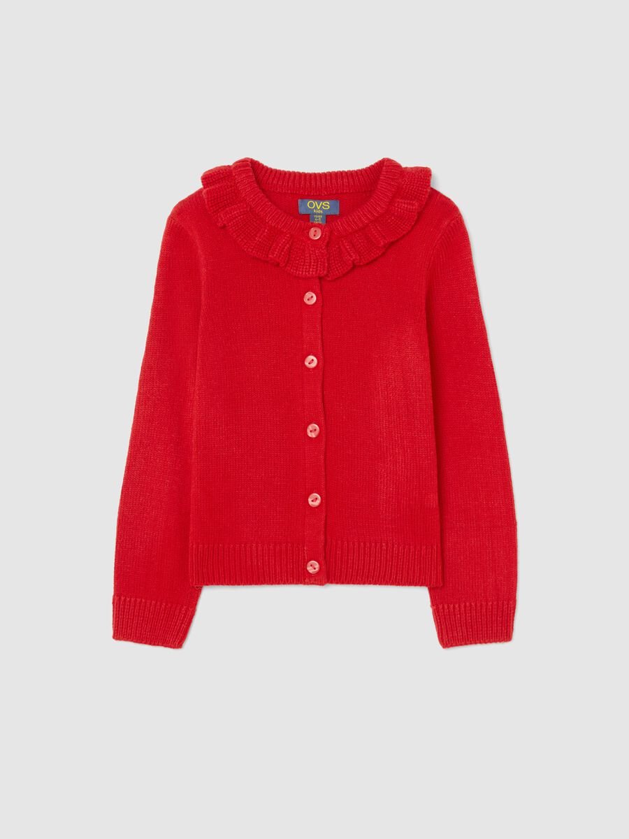 Cardigan rosso da bambina regular fit con collo rotondo decorato_0