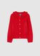 Girls' red regular fit cardigan with decorated round neck_0