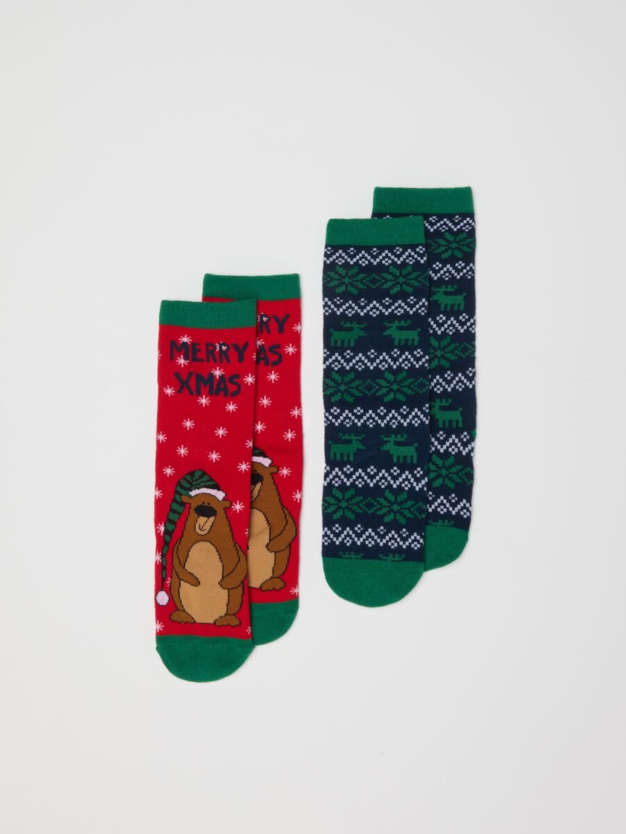 Multicolour Christmas Long Socks Twin Pack for Children in Cotton Blend_0