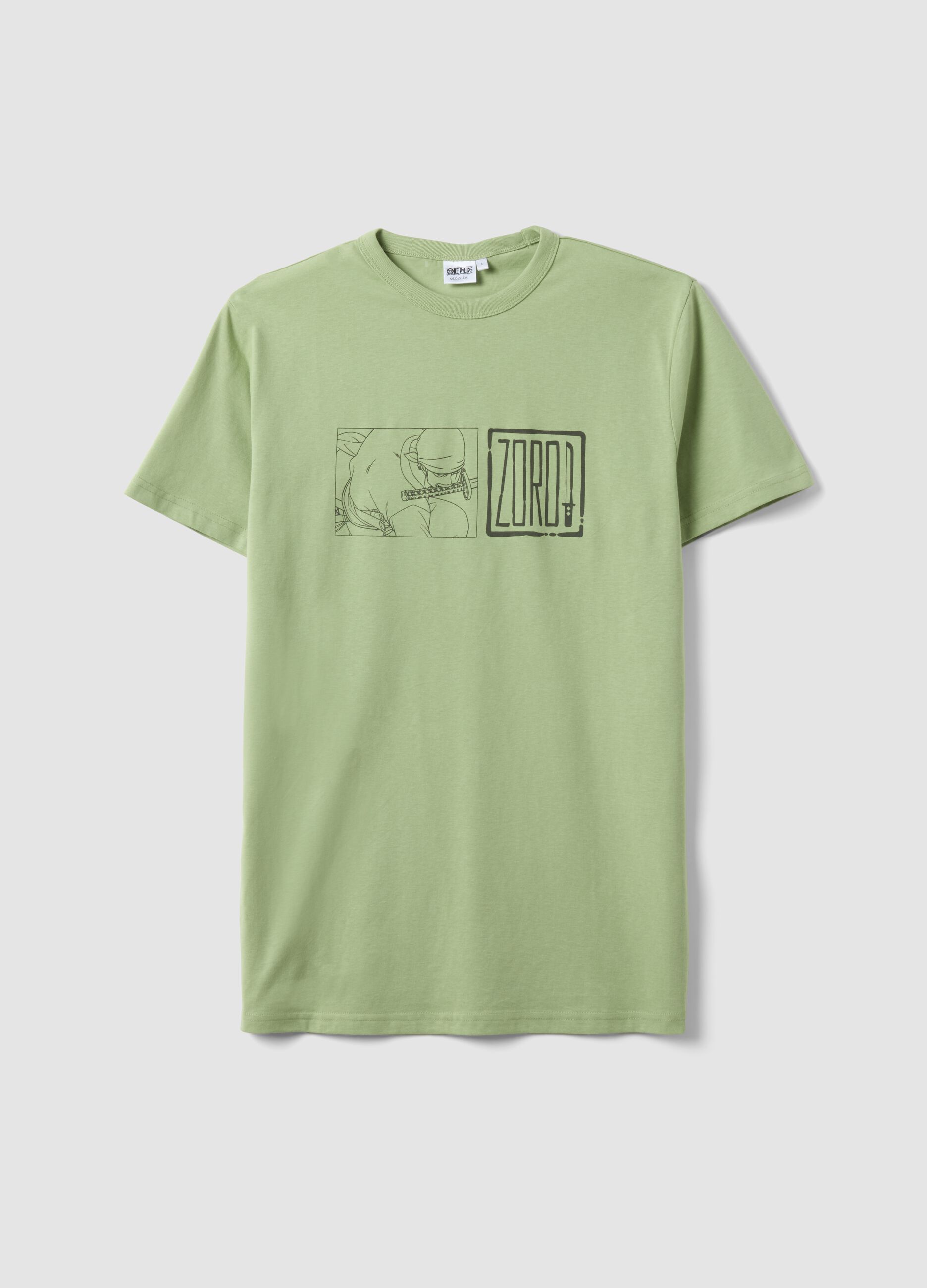Green pure cotton T-shirt with One Piece print
