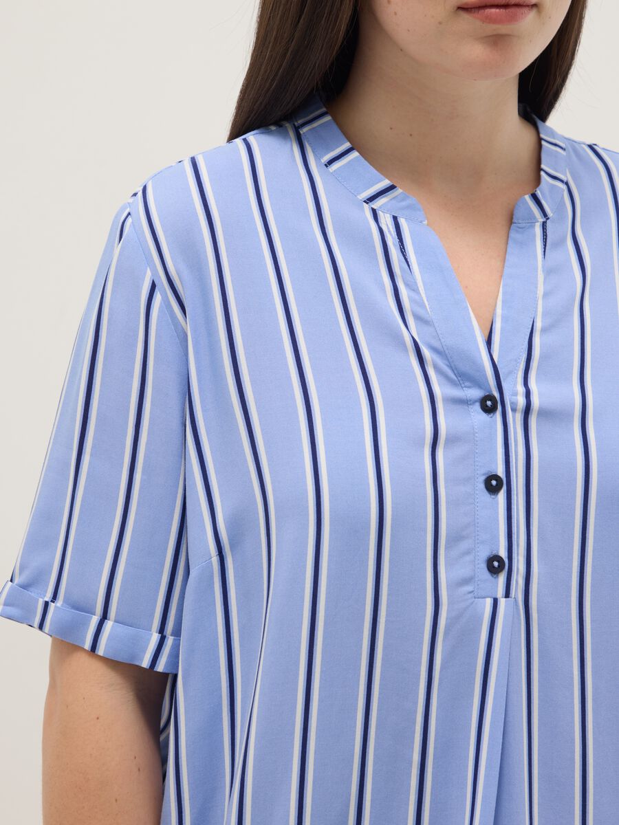 Multicolour stripe pure viscose shirt, regular fit with buttons_3