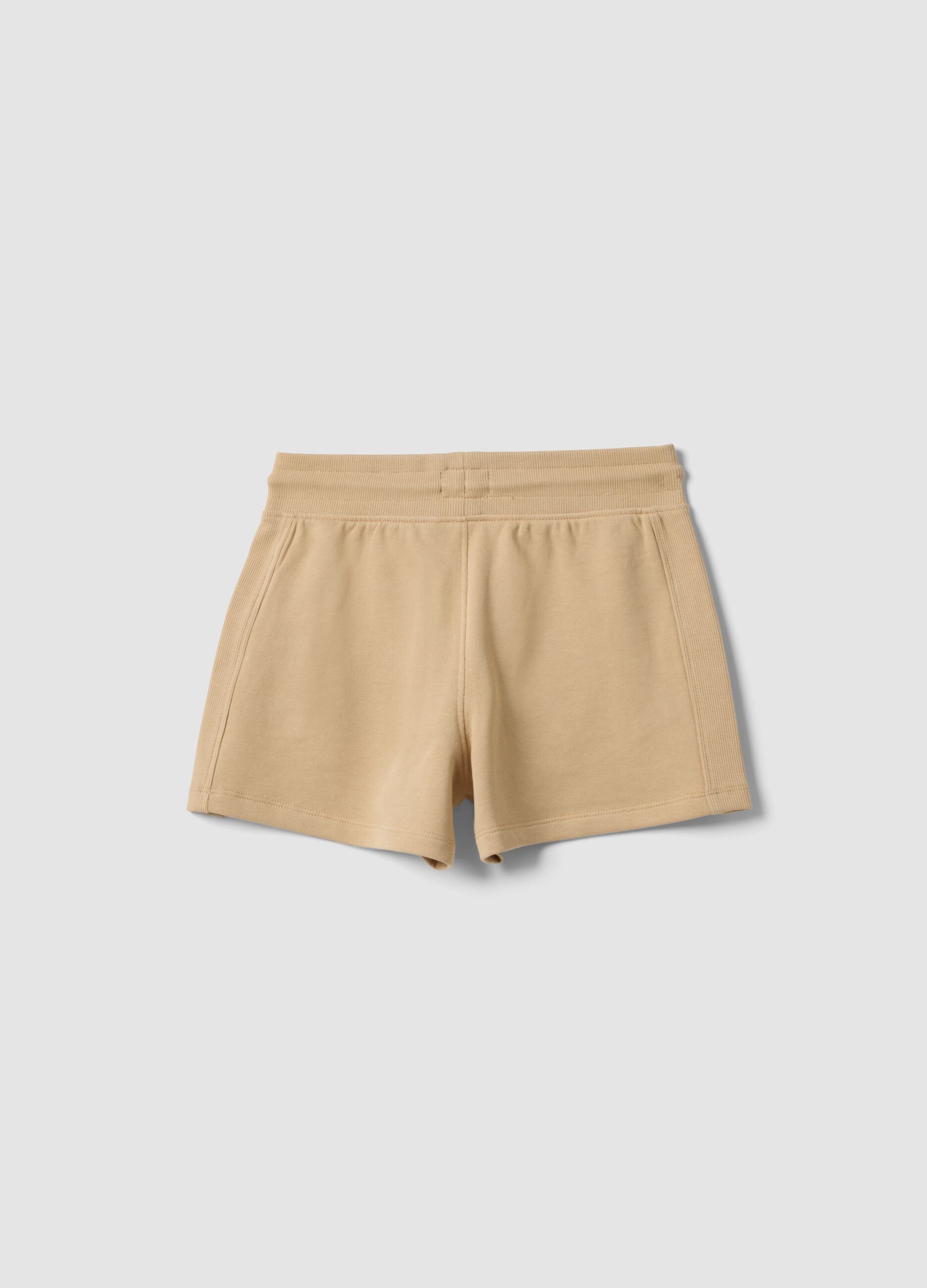 Girls&rsquo; beige shorts in pure organic cotton with elasticated waistband