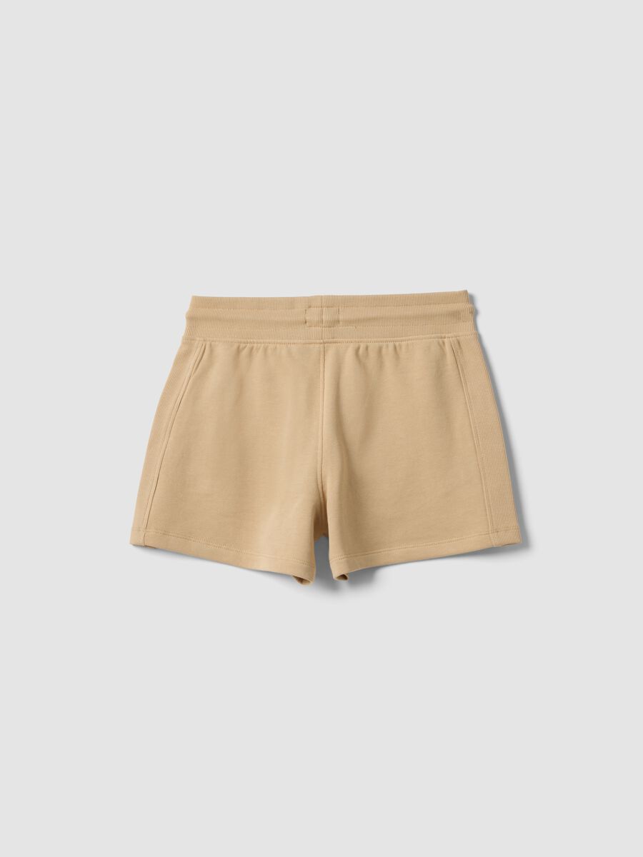 Girls&rsquo; beige shorts in pure organic cotton with elasticated waistband_1