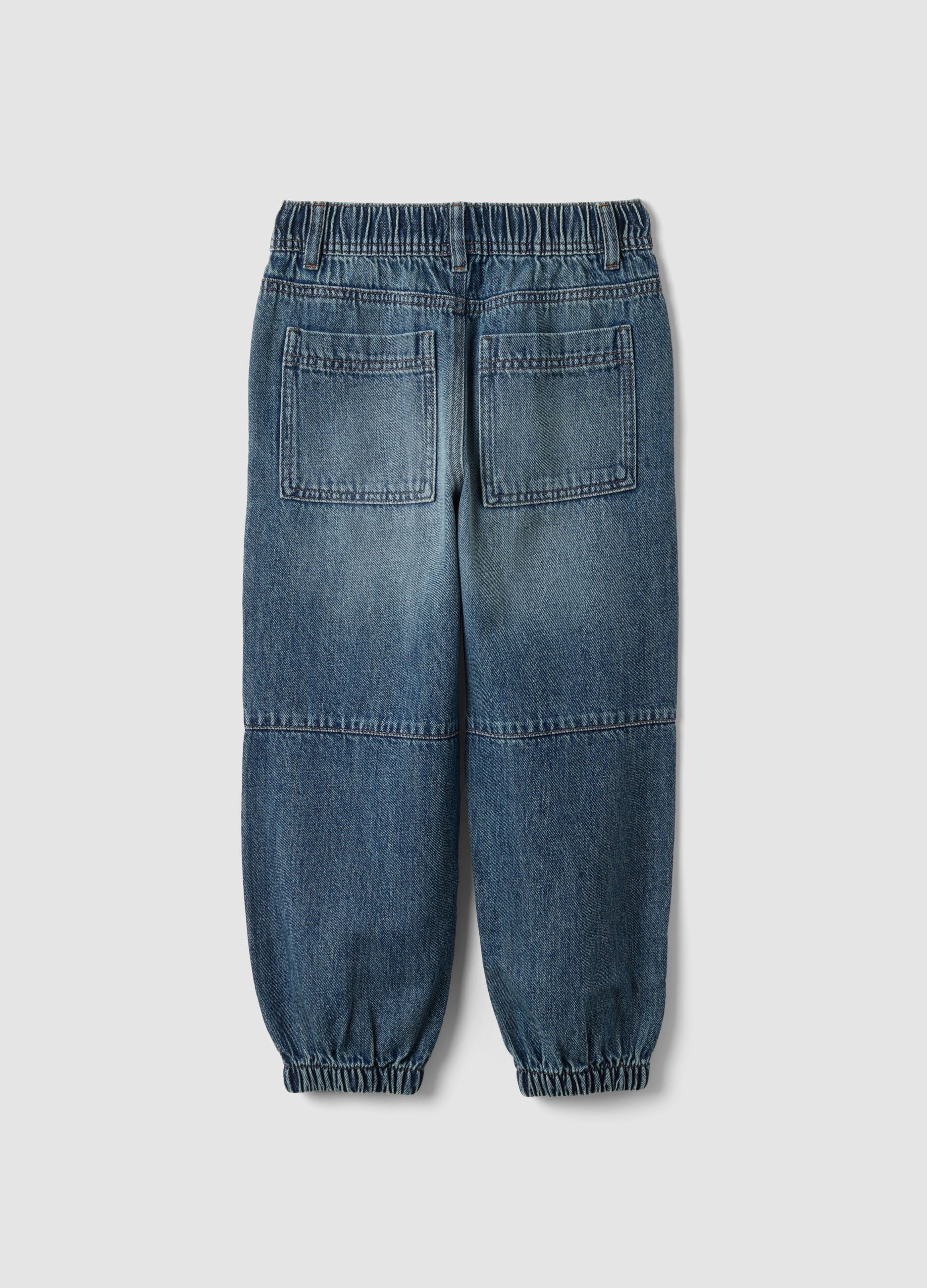 Jogger denim blu in misto cotone e viscosa relaxed fit per bambino