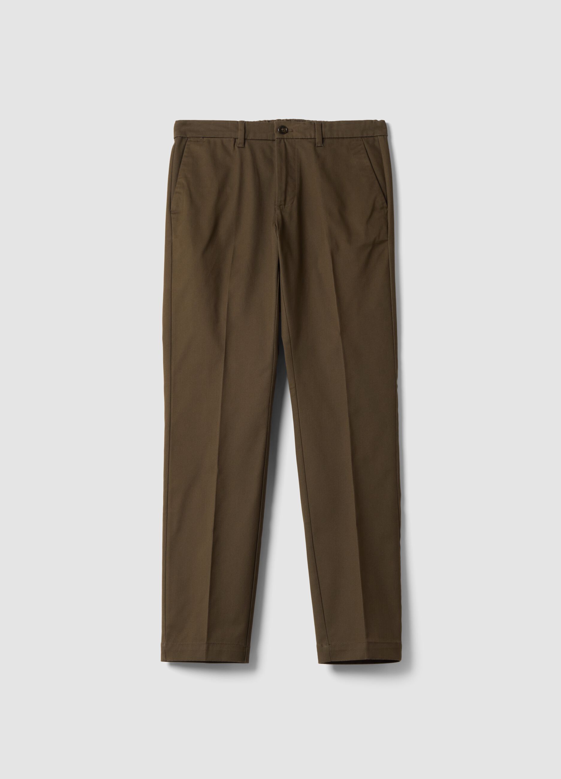 Pantaloni marroni chino in twill di tessuto elasticizzato slim fit