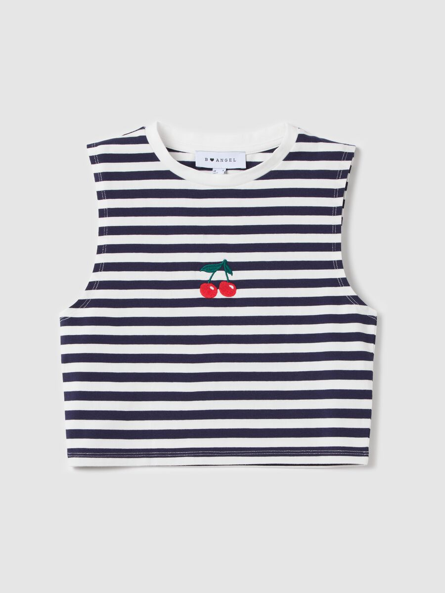 White and blue cropped tank top with embroidery_4