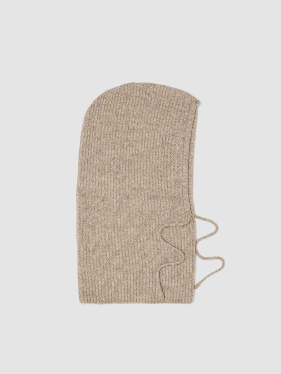 Balaclava beige in lana elasticizzato a maglia jersey_0