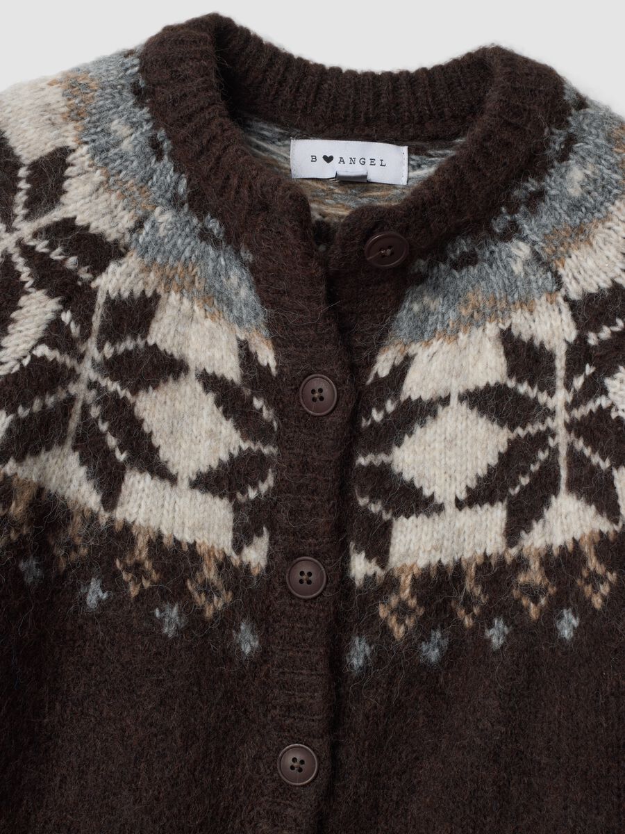 Cardigan marrone in misto lana jacquard regular fit_1