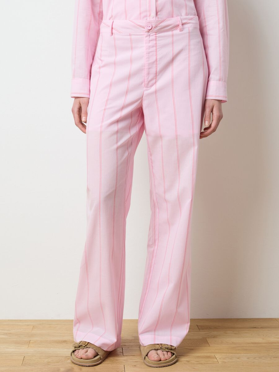 Women's pink palazzo trousers in pure cotton regular fit_1
