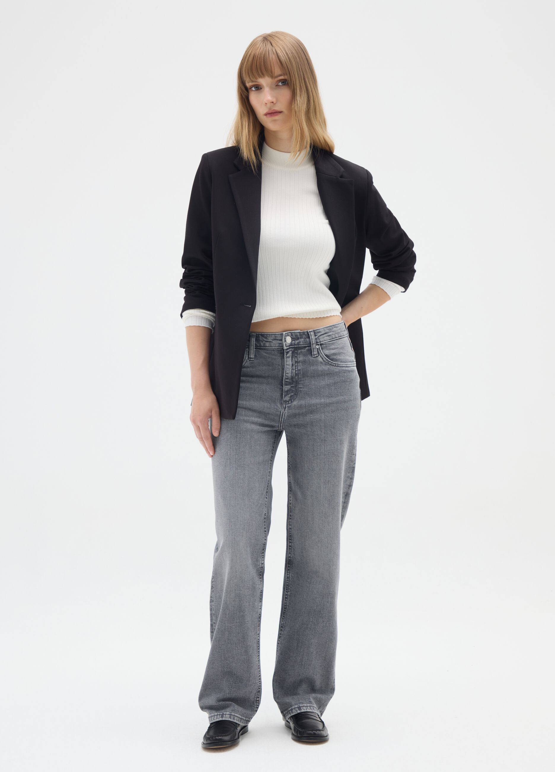 Grey Stretch Regular Waist Jeans