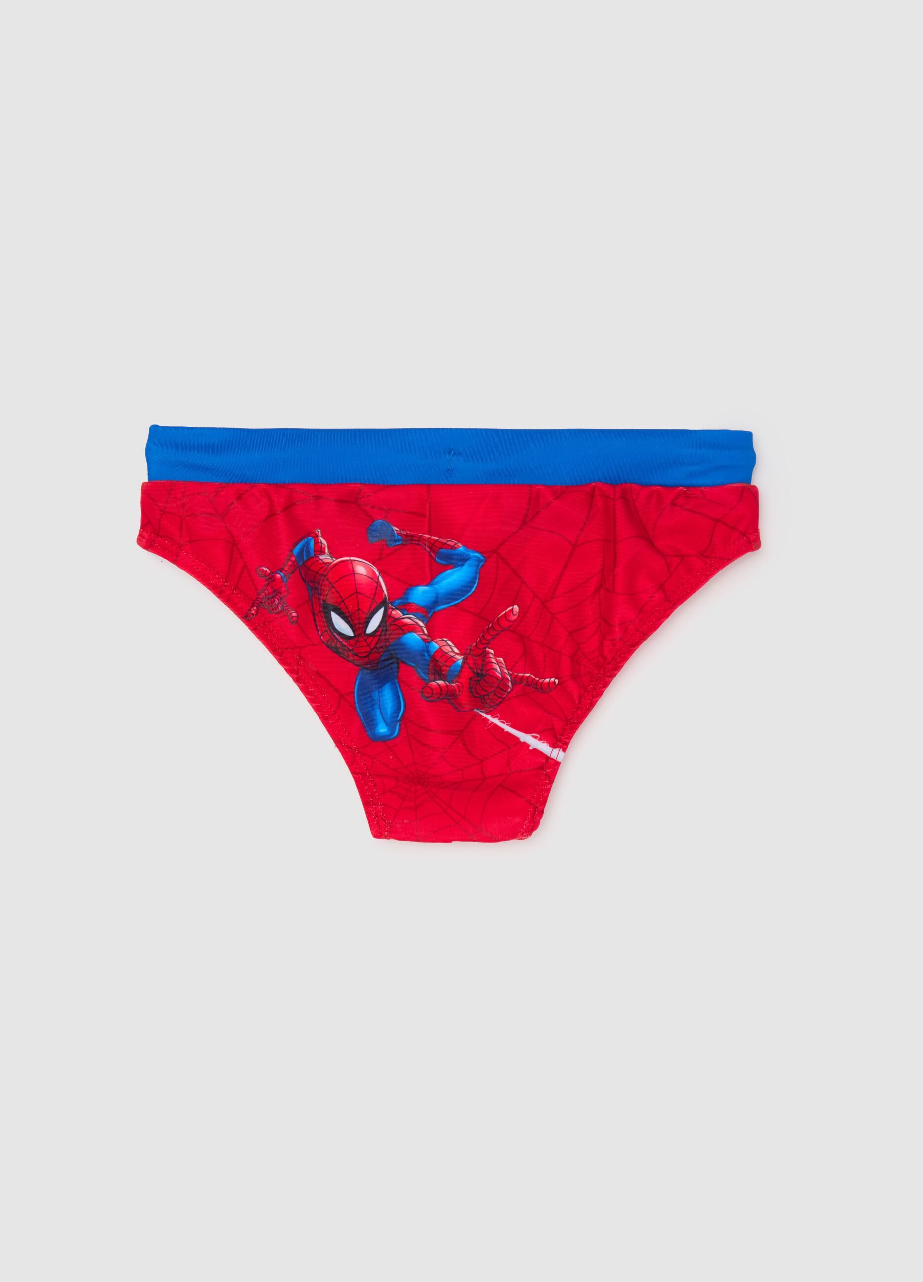 Red swimming briefs with Spider-Man print for boys