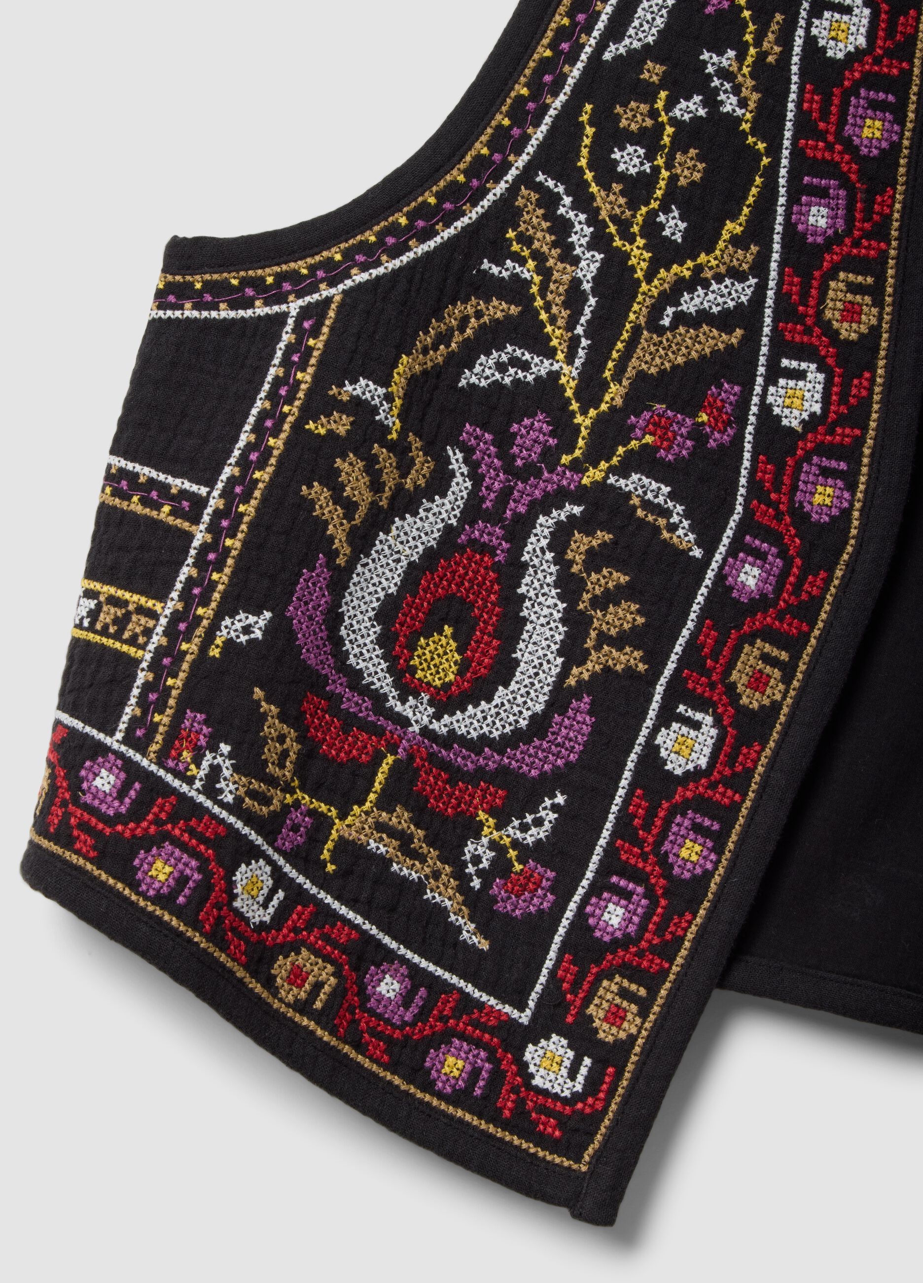 Black pure cotton gilet with embroidery