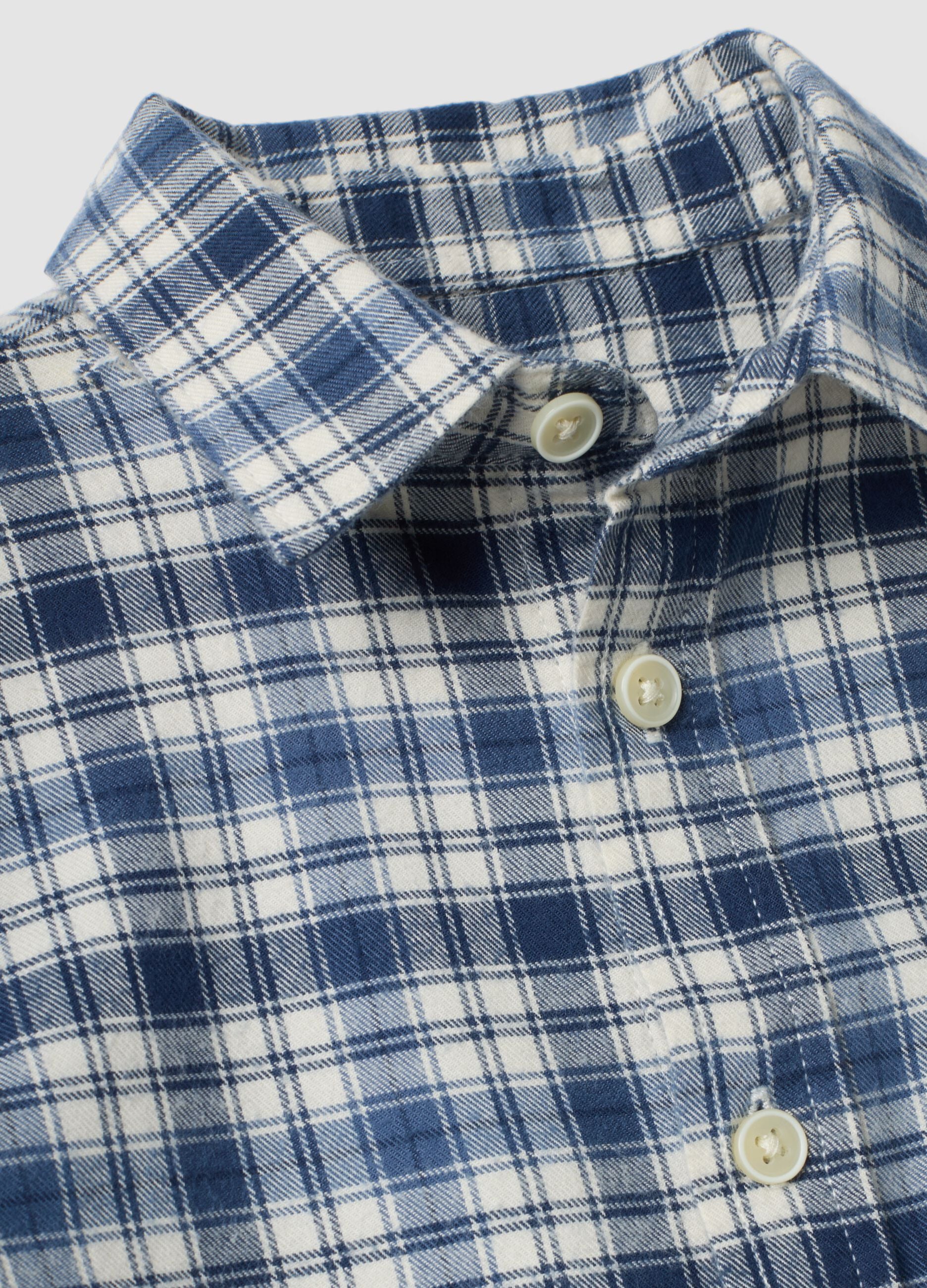 Camicia blu a quadri in puro cotone regular fit