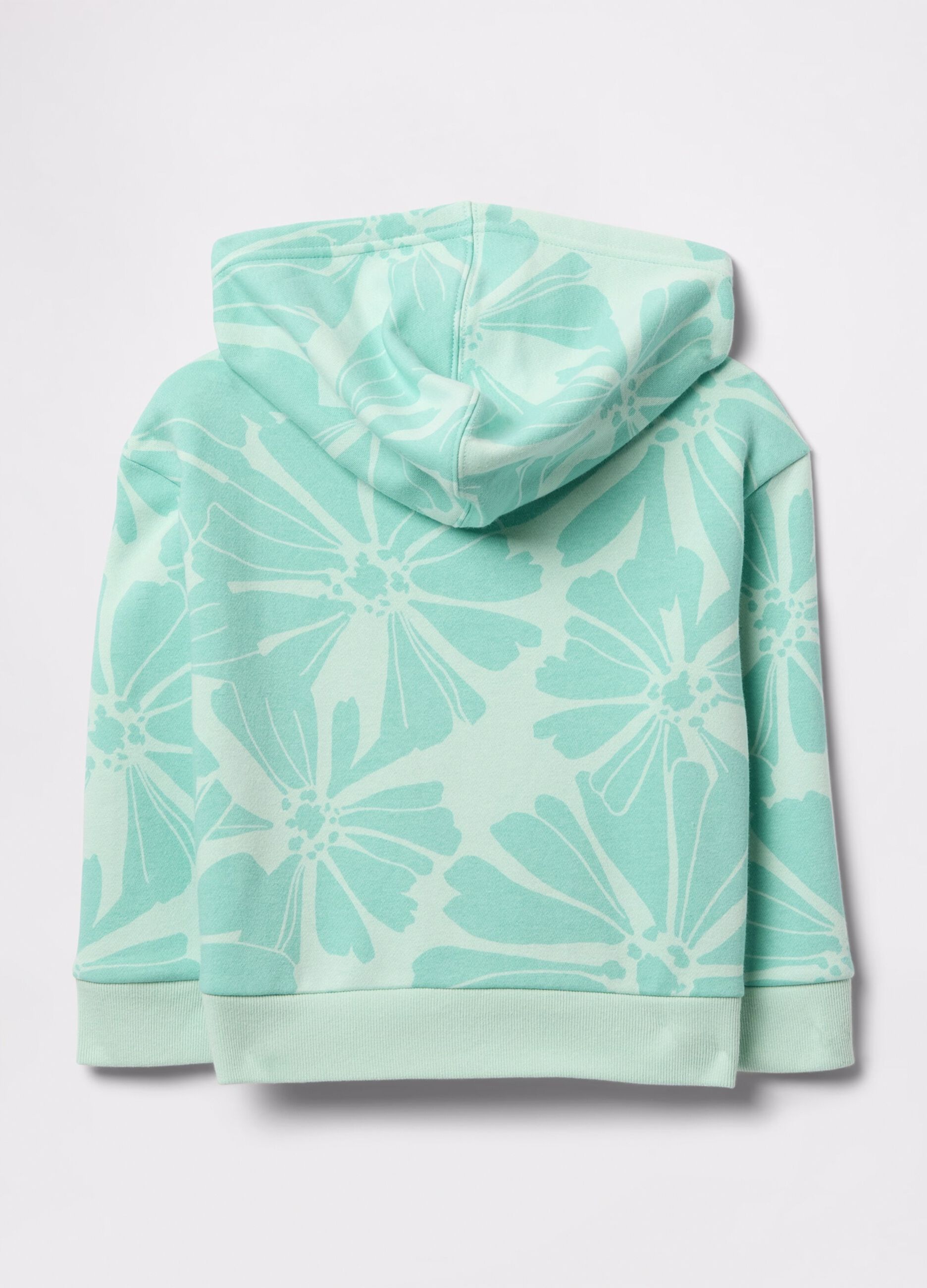 Light blue full-zip sweatshirt with hood, flowers print and logo embroidery