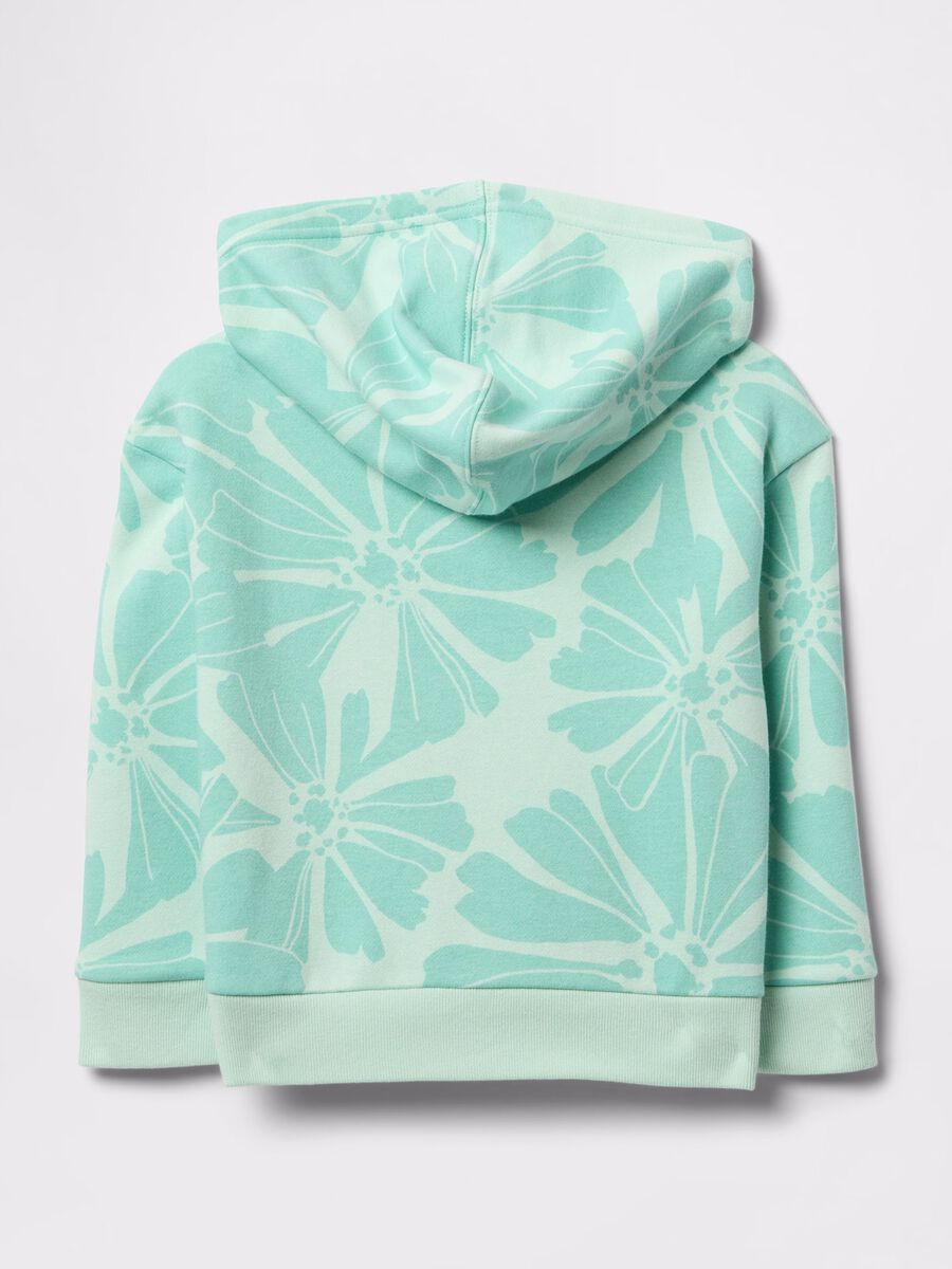 Light blue full-zip sweatshirt with hood, flowers print and logo embroidery_1