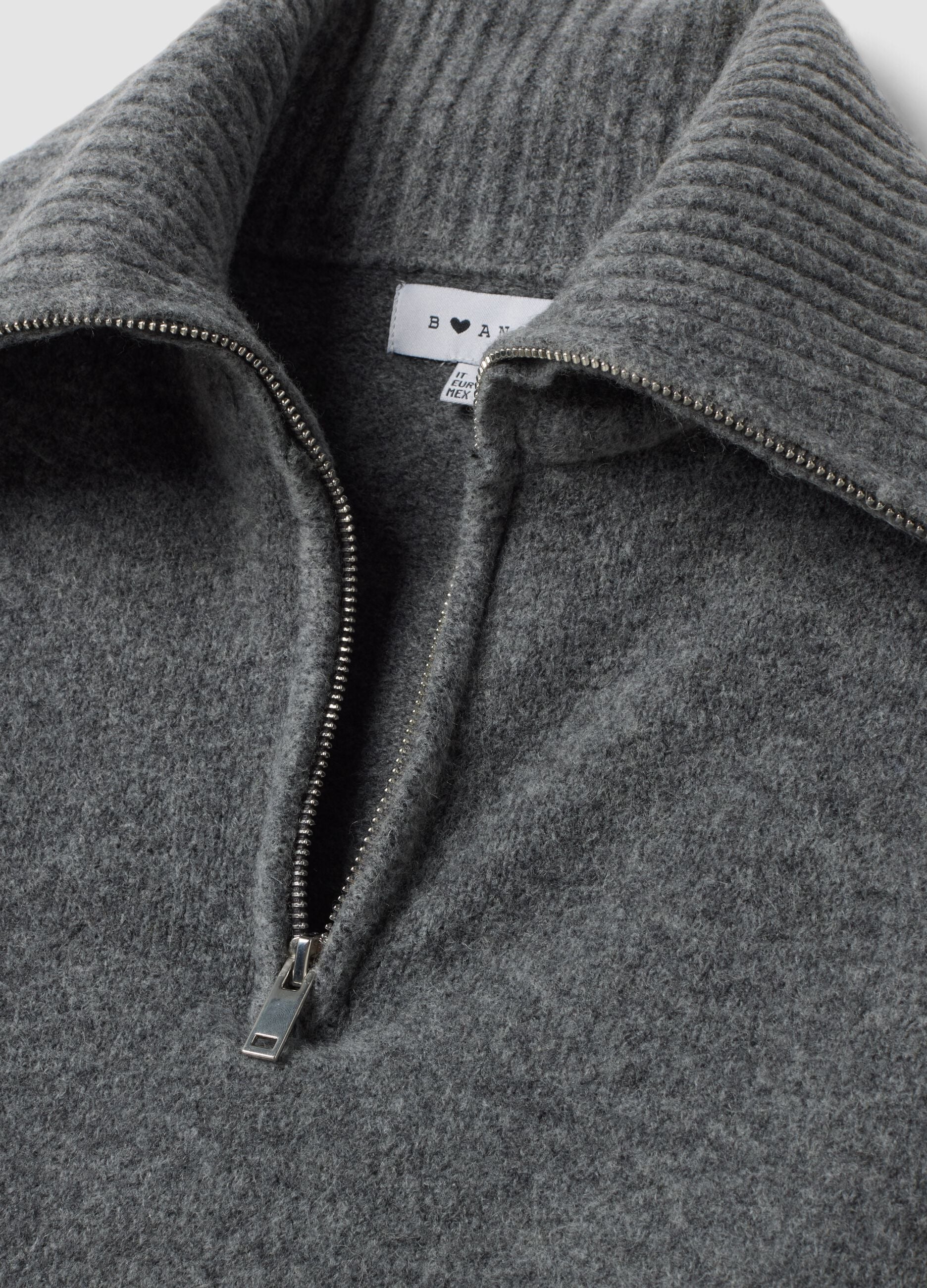 Grey half-zip stretch wool jumper