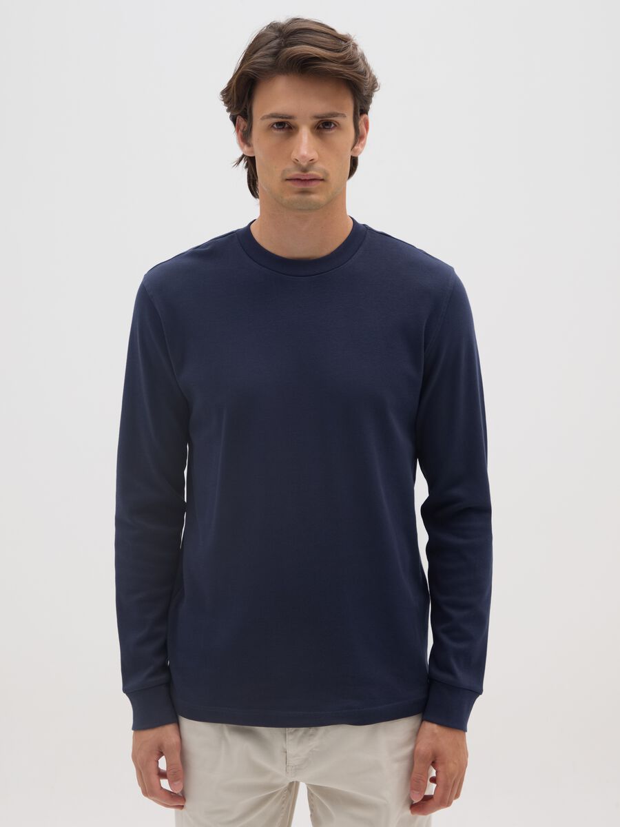 Maglia a maniche lunghe da ragazzo in puro cotone blu _0