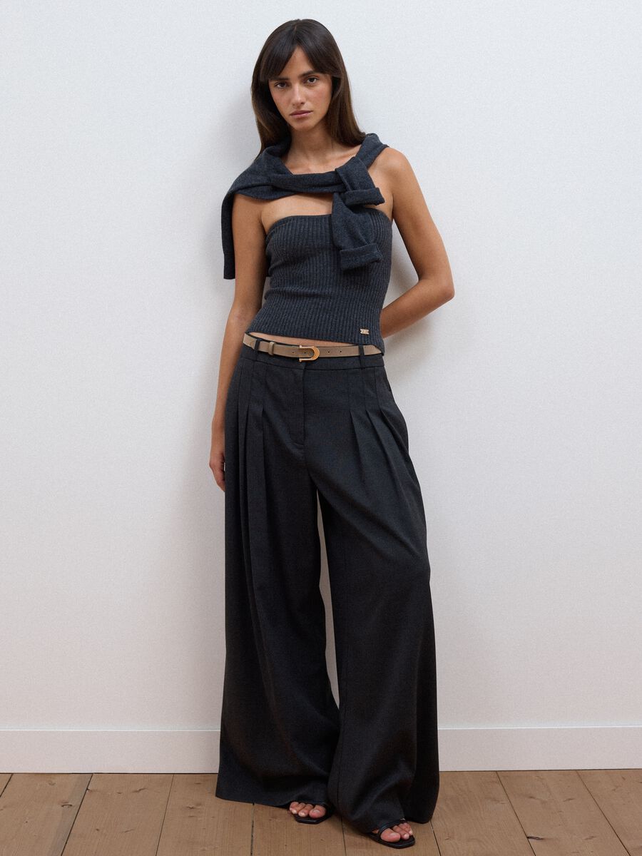 Grey rib-knit bandeau top in wool blend_2