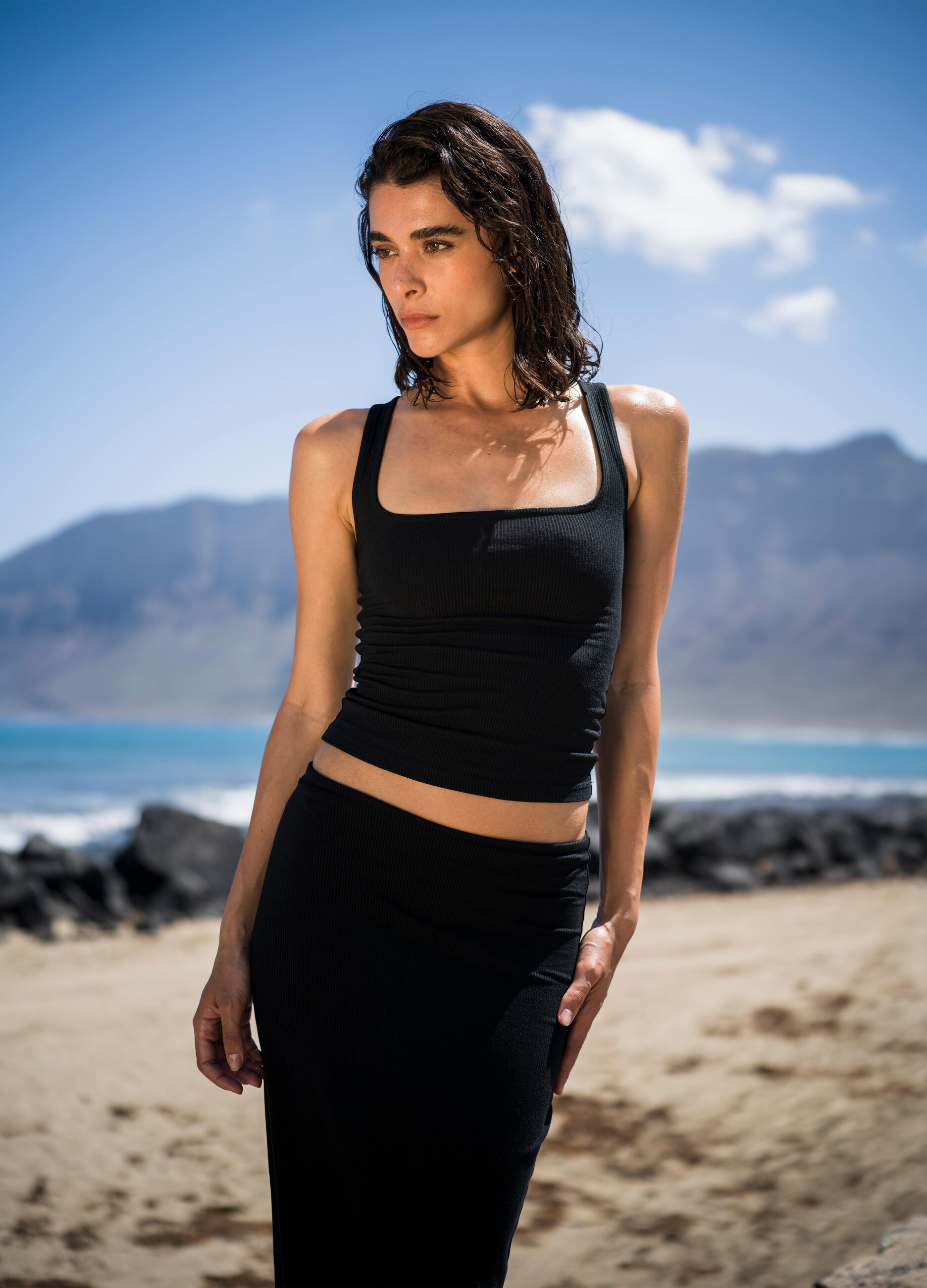 Square Neck Black Tank Top