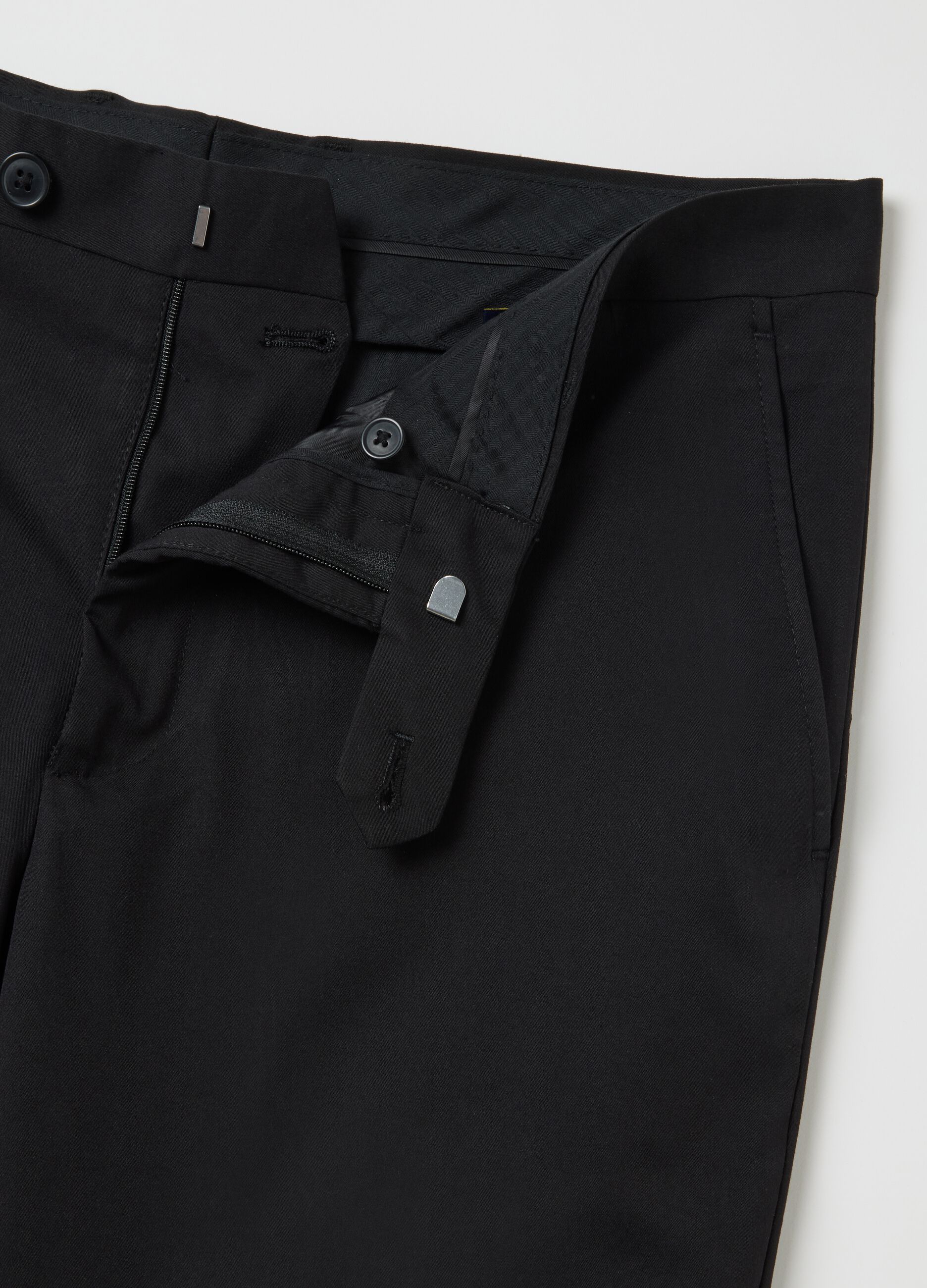 Black Stretch Fabric Regular Fit Trousers
