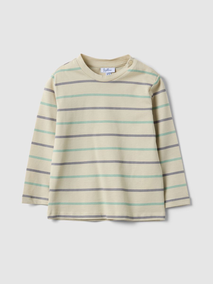 T-shirt a maniche lunghe in puro cotone con righe multicolor_0