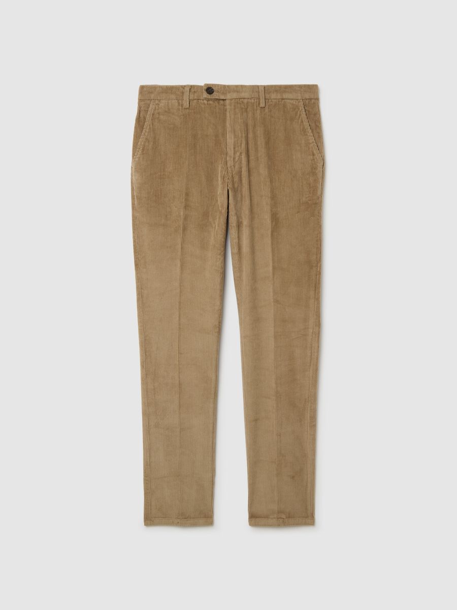 Beige Stretch Cotton Regular Fit Trousers_0