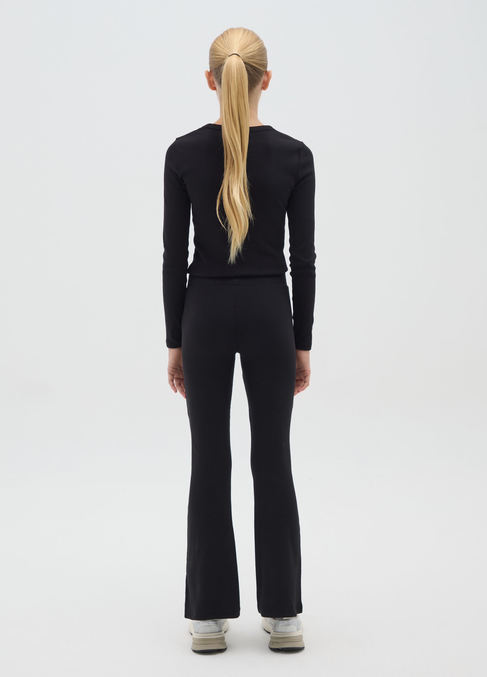 Girls' Black Flare Stretch Cotton Trousers