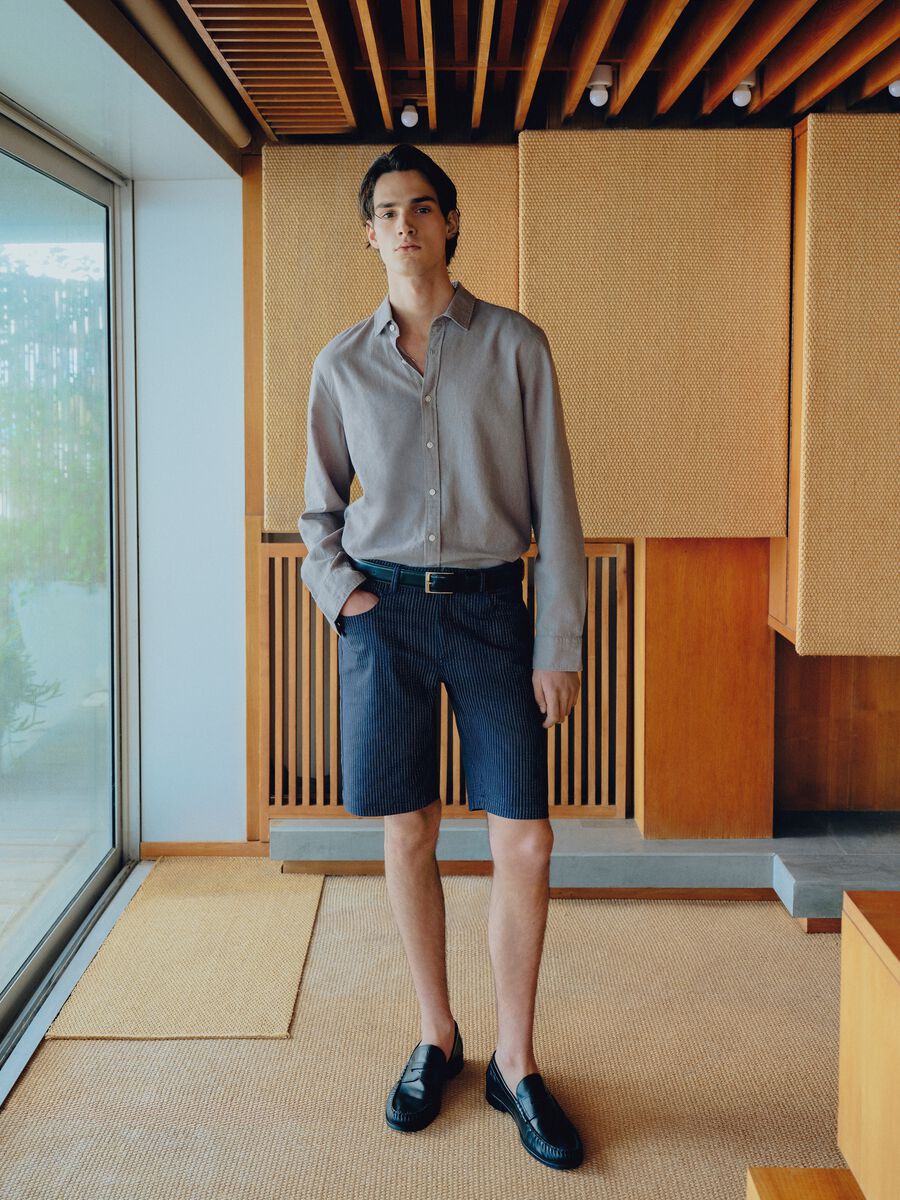 Blue stretch cotton shorts_0