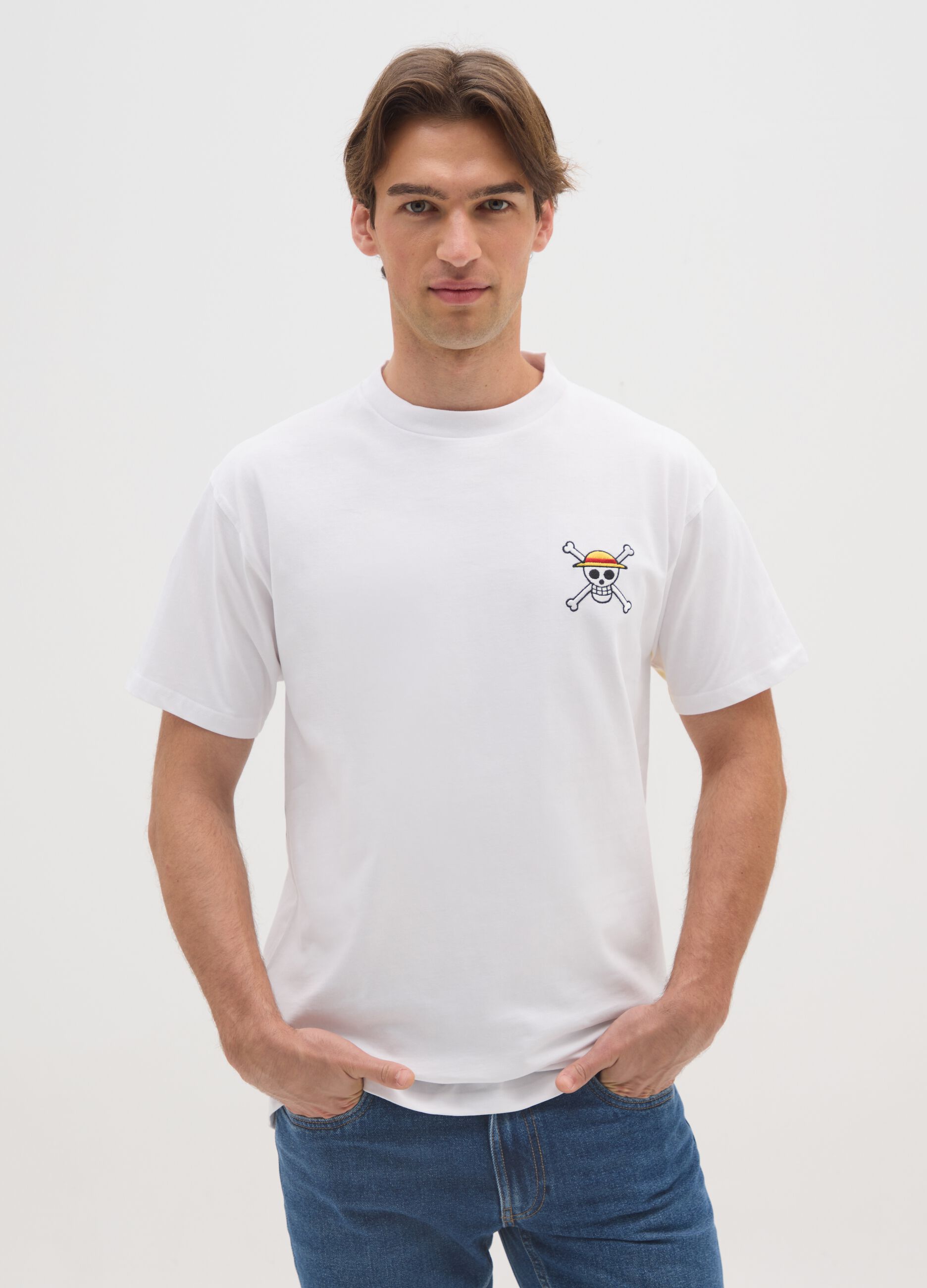 T-shirt in puro cotone bianca con logo One Piece
