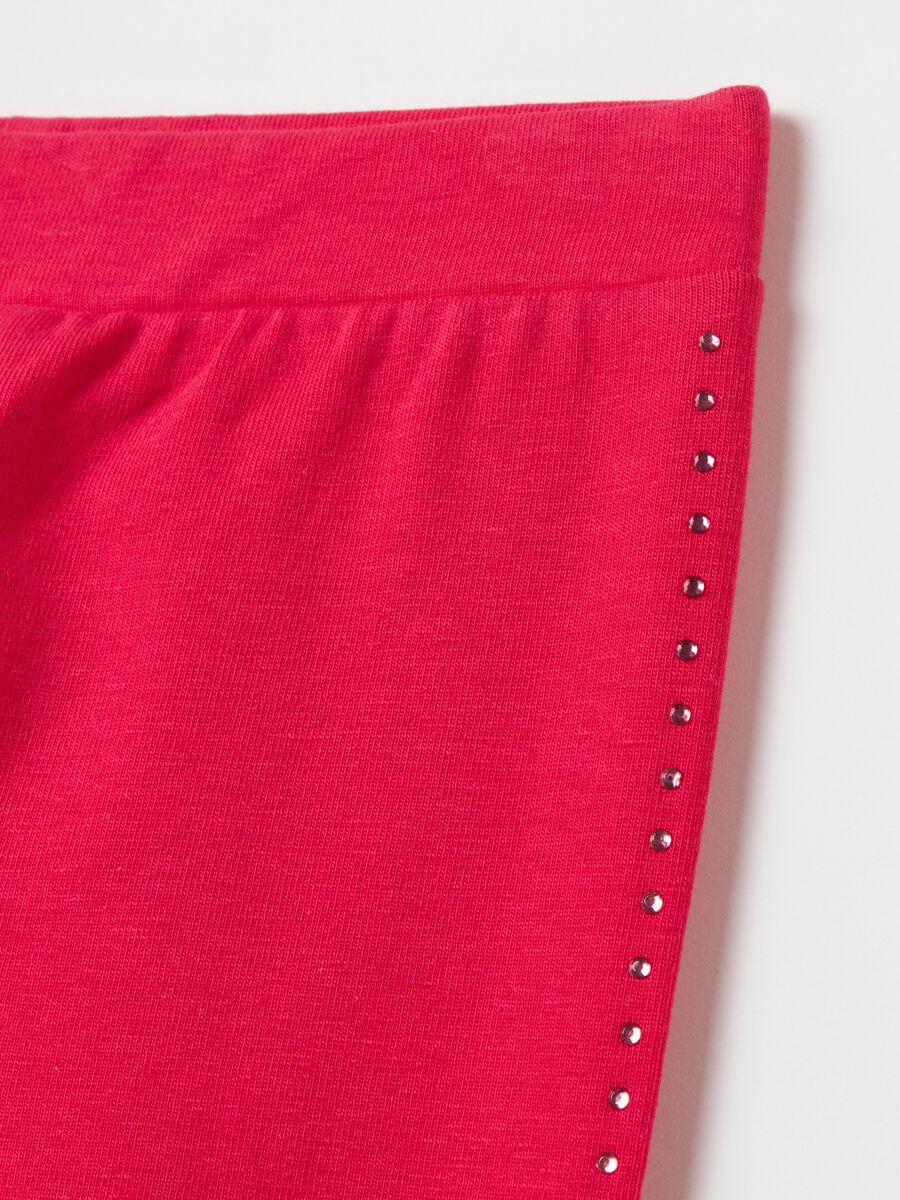 Stretch cotton leggings with diamanté motif_2