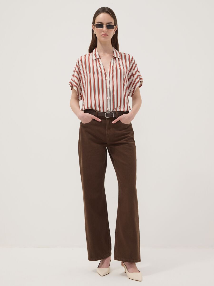 Camicia multicolor a righe in pura viscosa a maniche corte over fit_2