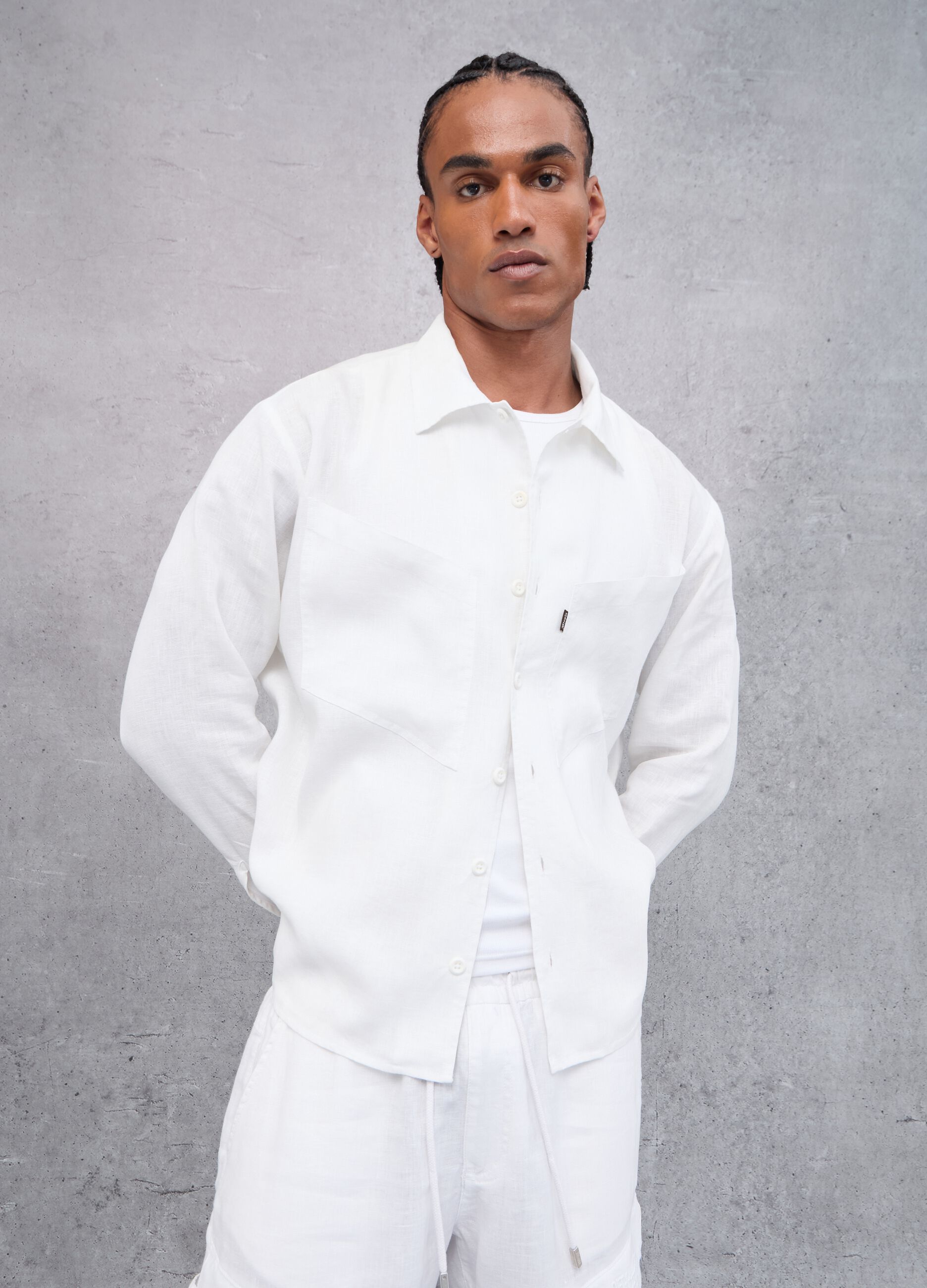 100% Linen Cargo Shirt White