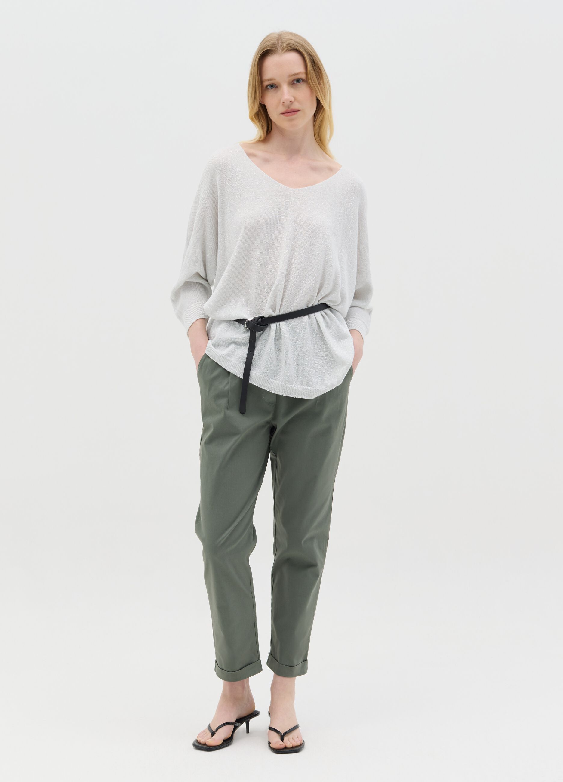 Green cropped trousers in stretch cotton