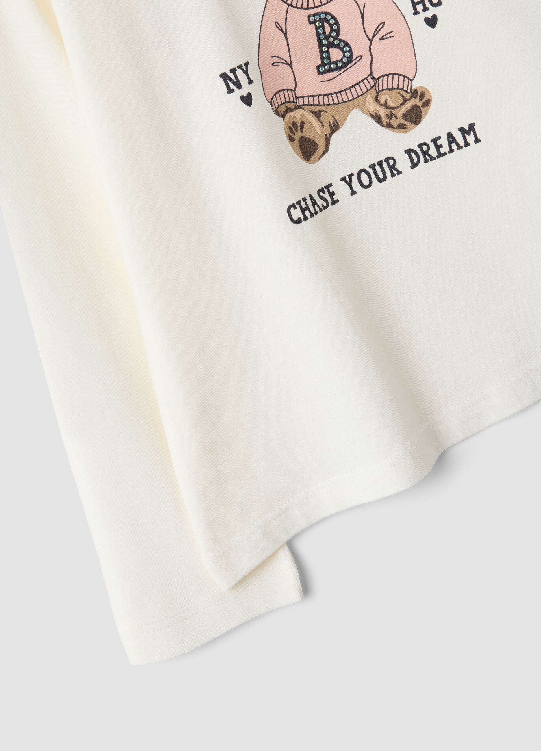 White pure organic cotton T-shirt with puppy print for girls