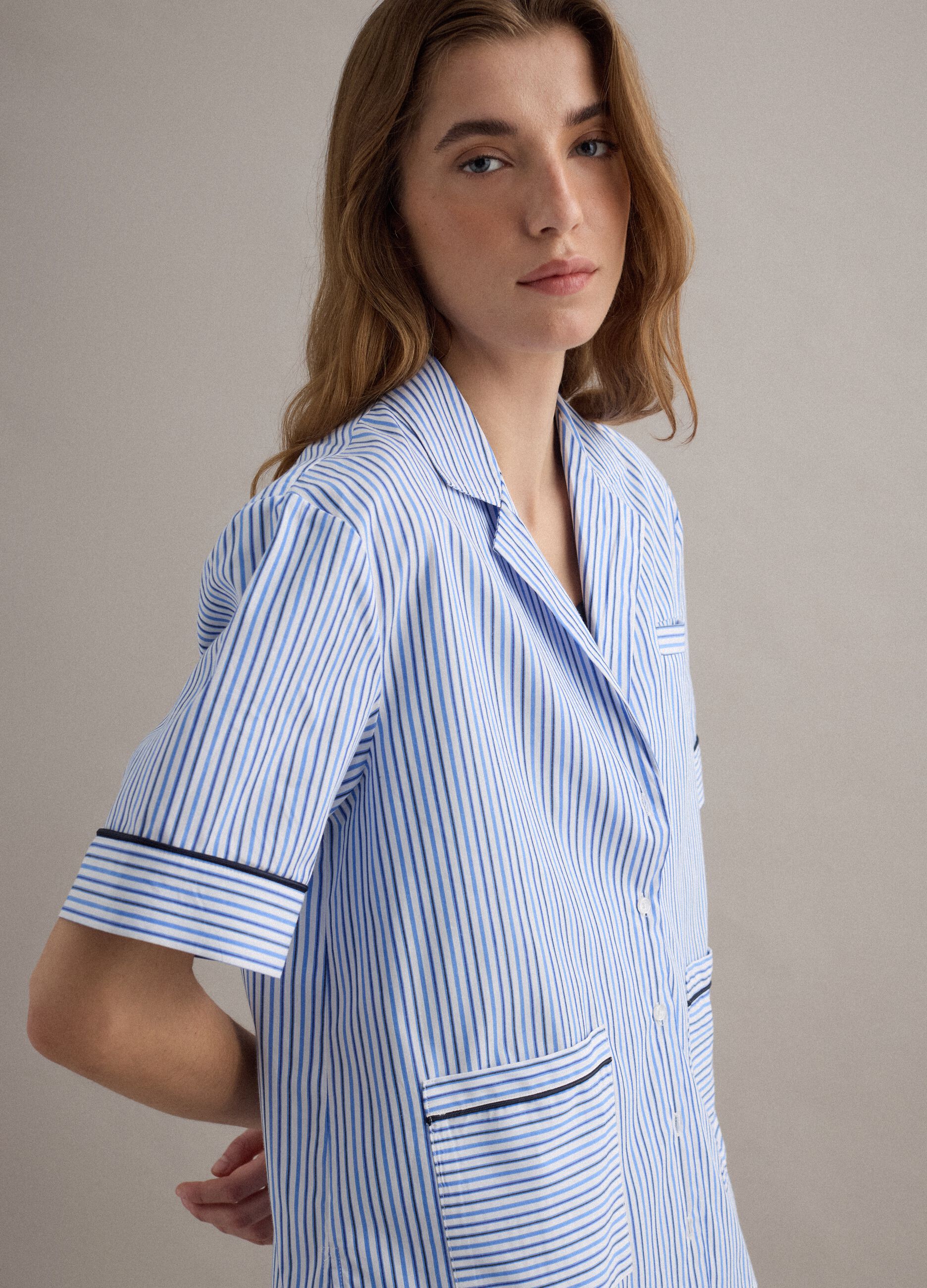 Sky blue striped pure cotton blazer