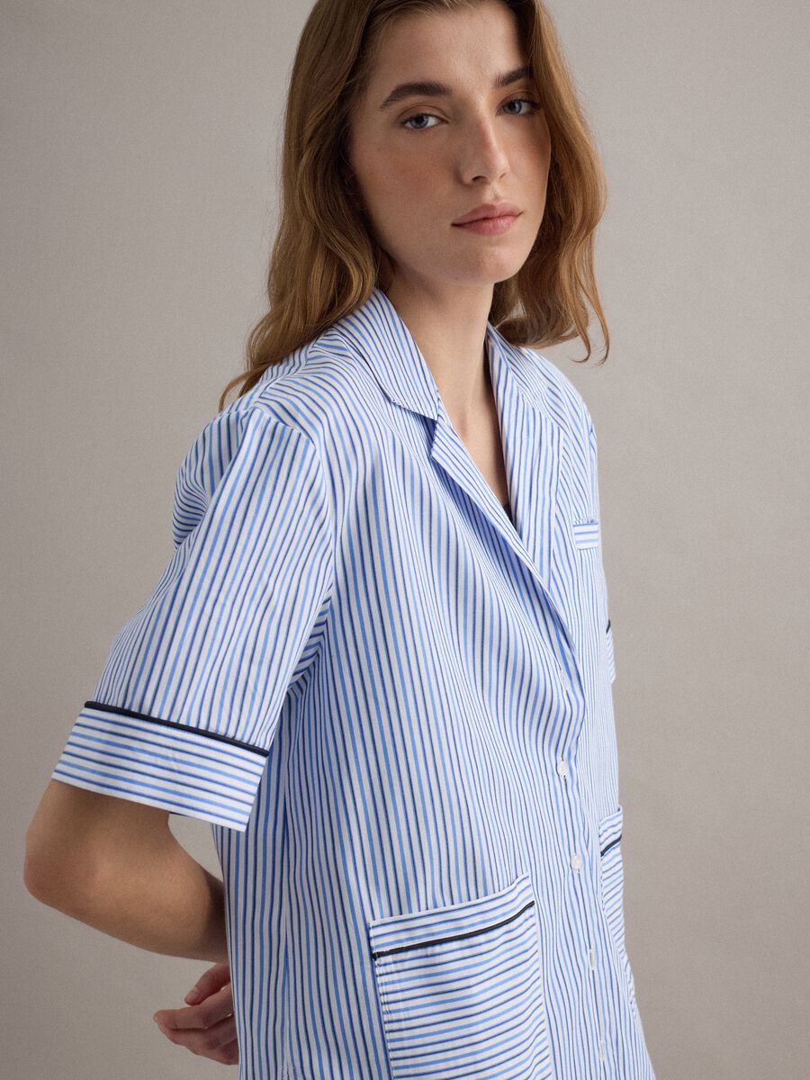 Sky blue striped pure cotton blazer_0