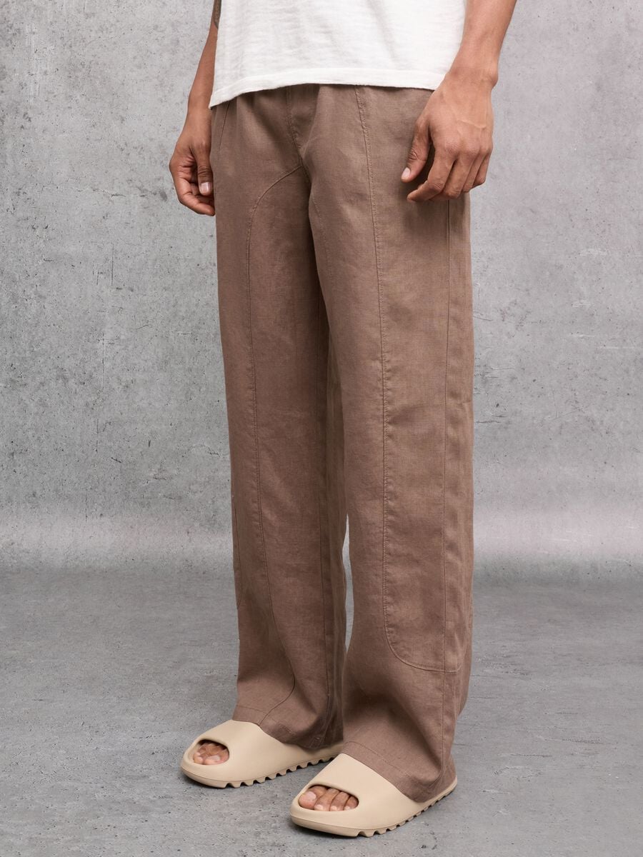 100% Linen Wide Leg Pants Mocha_1