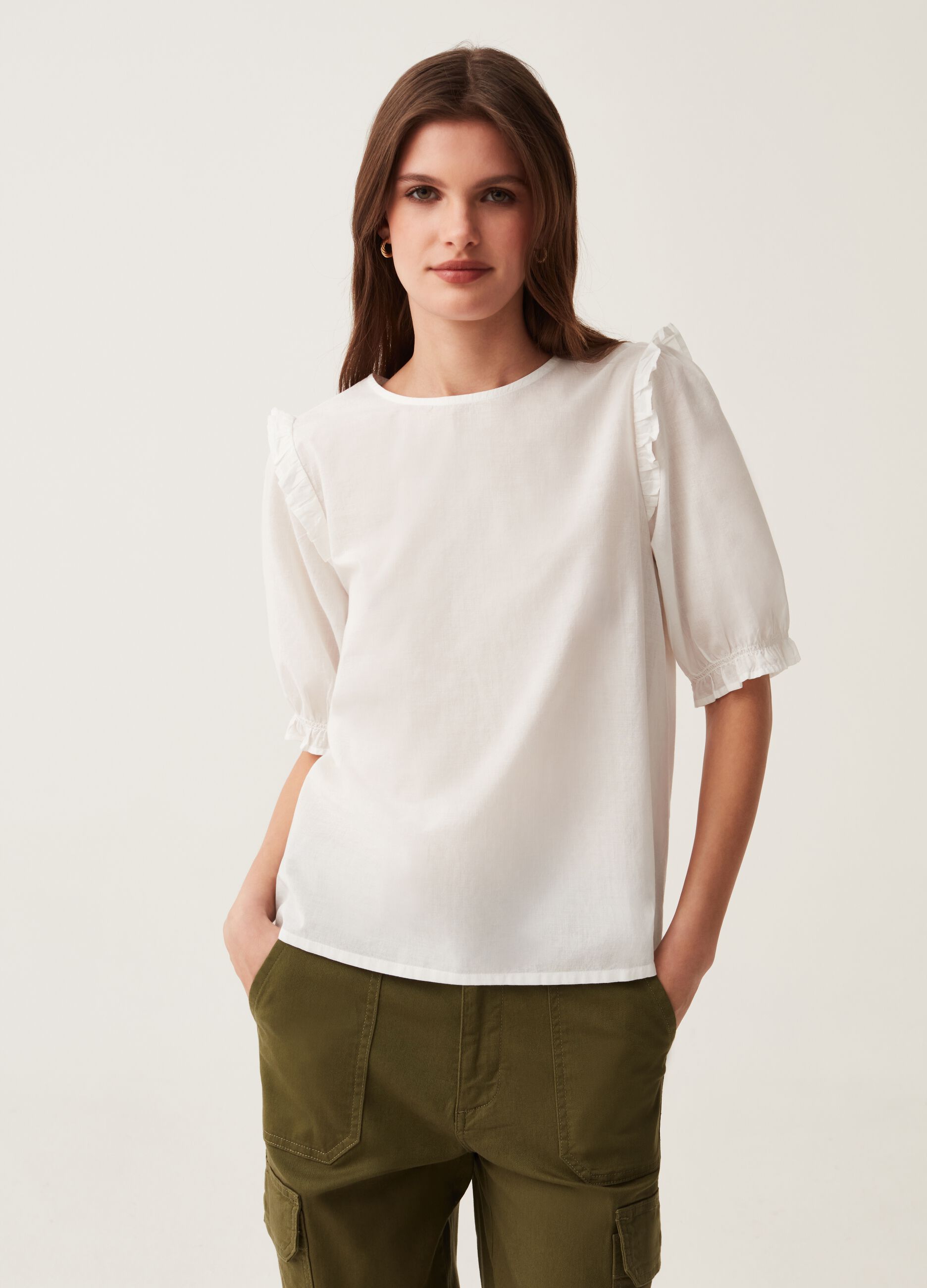 Blusa in cotone con rouches