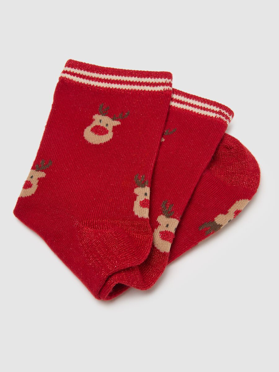 Red Cotton Blend Christmas Socks with Print_1